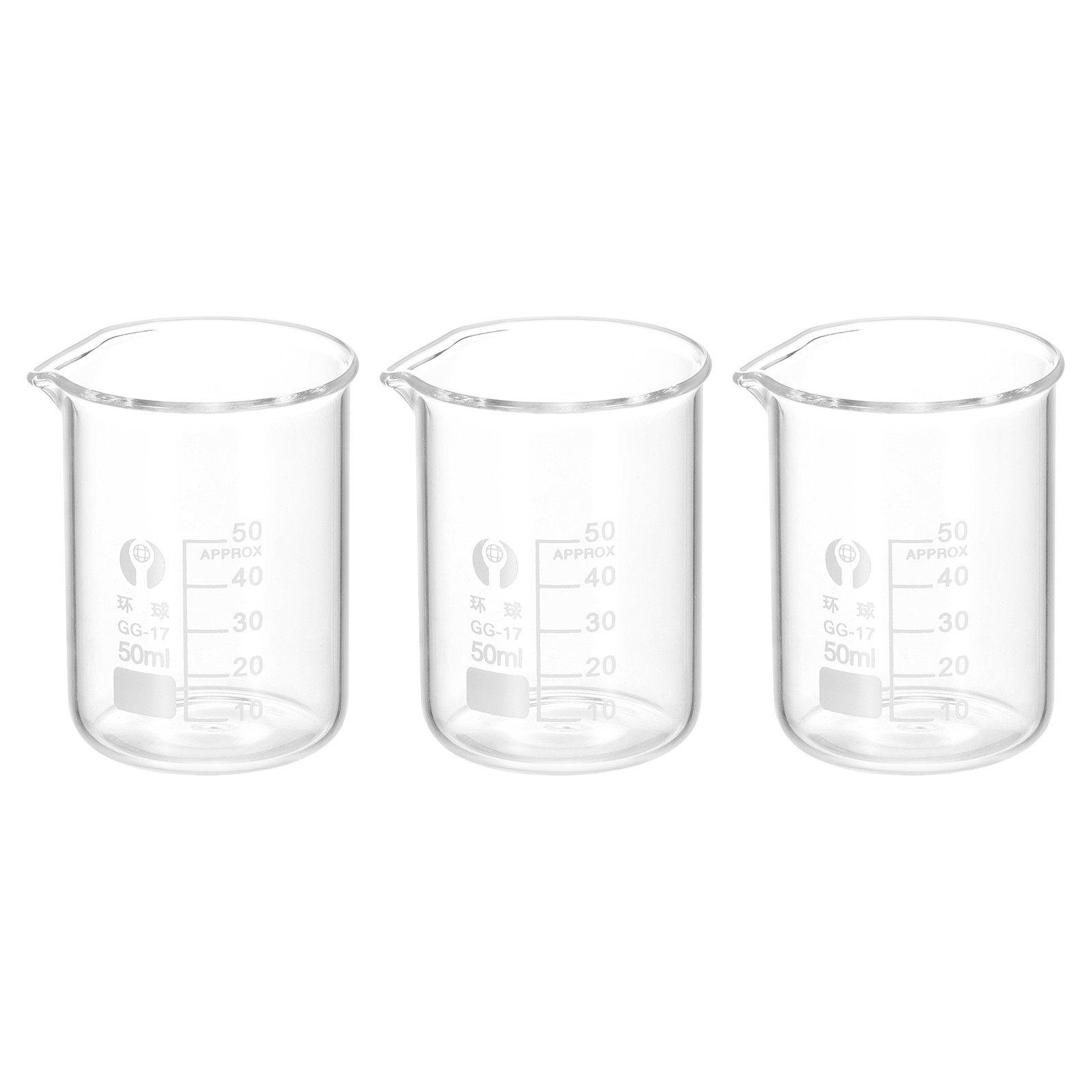 3Pcs 50ml Low Form Glass Beaker 3.3 Glass Graduated Measuring Cups