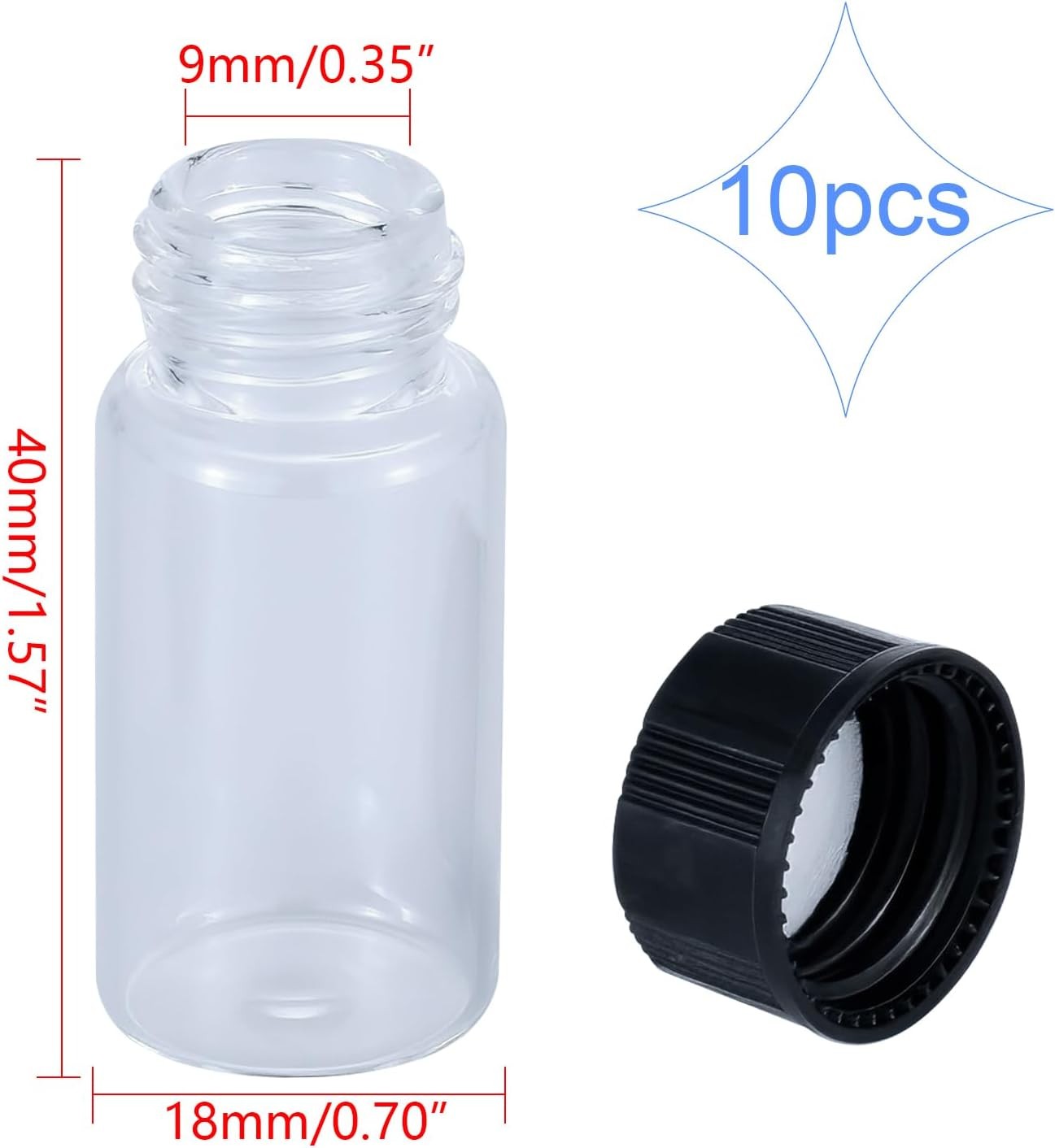 10 Pack 5ml Mini Clear Glass Vials with Plastic Screw Caps for Essential Oils