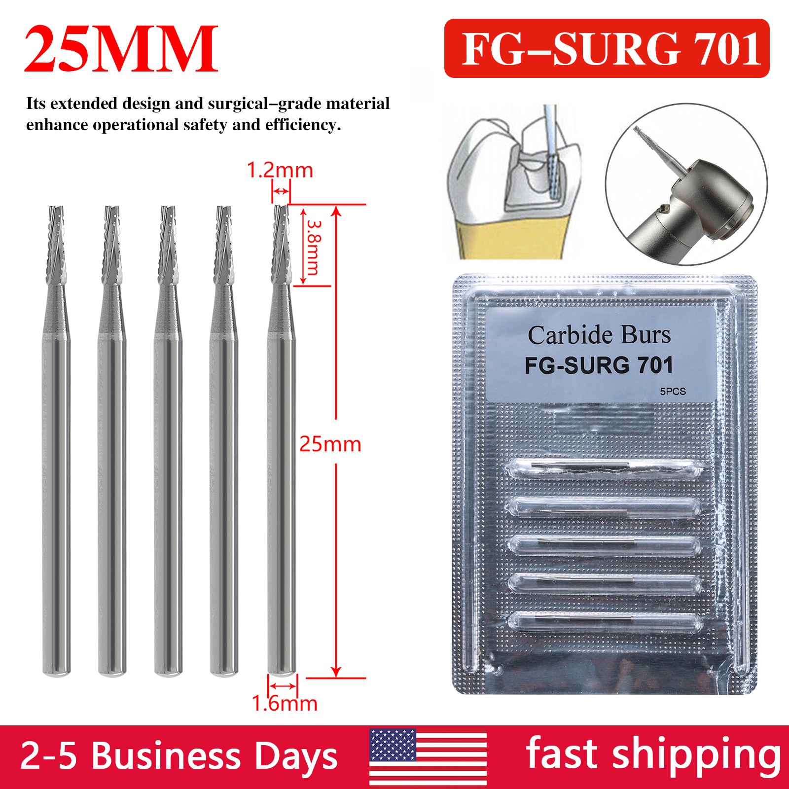 Dental Carbide Burs FG SURG 701 Surgical Midwest Type ns