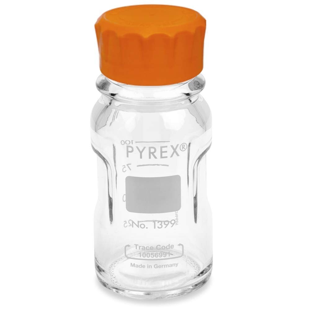 PYREX Slim Line 125ml Round Media Storage Bottles GL45 Screw Cap (Pack of 2)