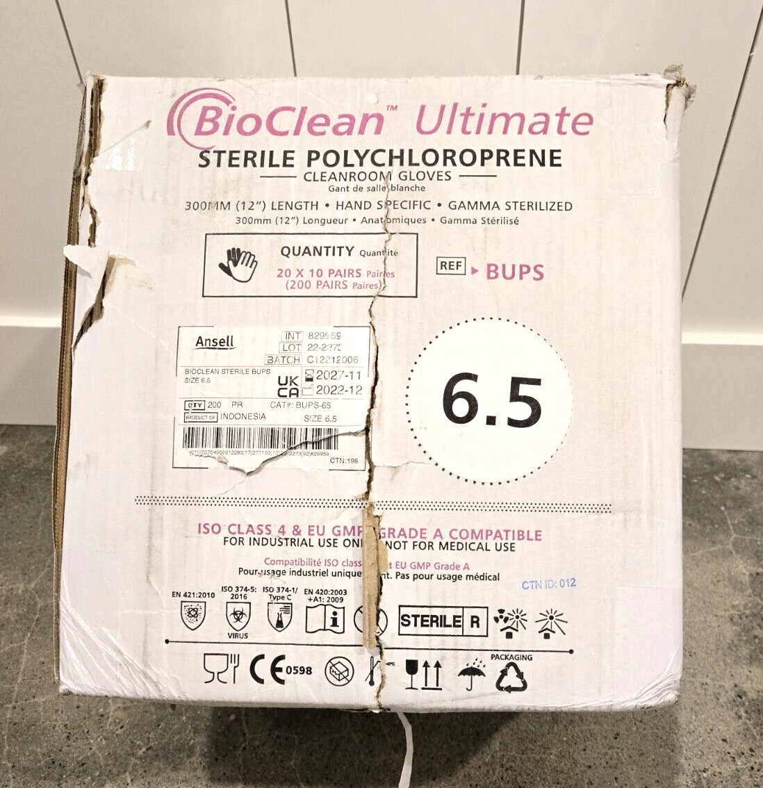 BioClean Ultimate Cleanroom Gloves BUPS-65 *200/cs* Size 6.5, 12″ Length Sterile