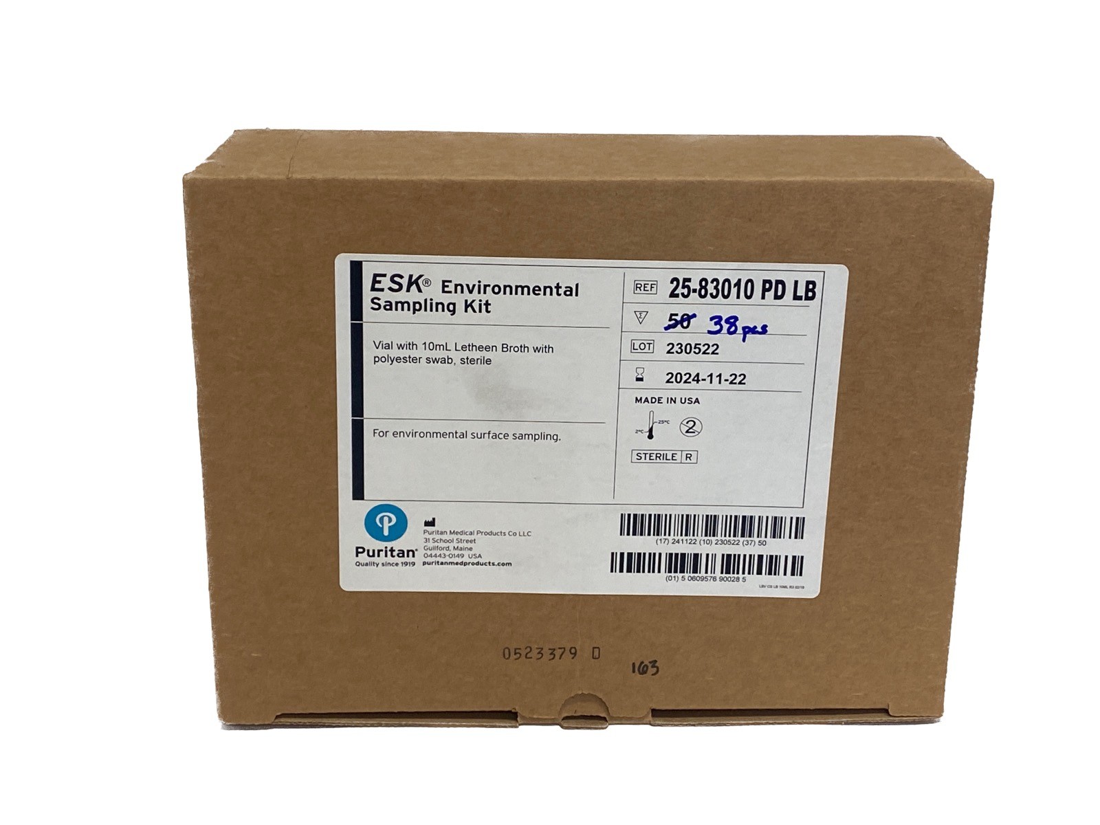 (38)PURITAN ESK Environmental Sampling Kit Letheen Broth Polyester Swab 25-83010