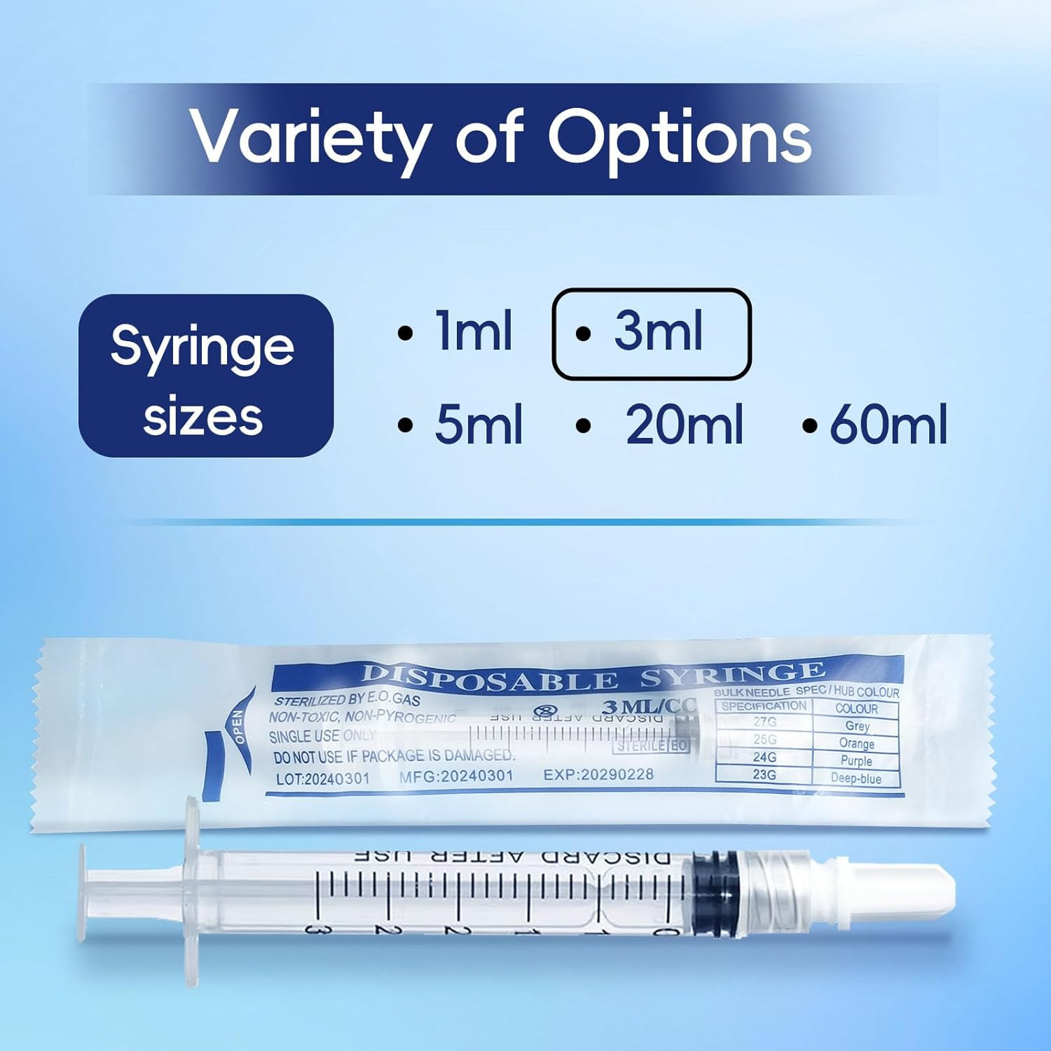 3Ml Luer Lock Syringe (No Needle) – Sterile, Individually Wrapped – Pack of 3…