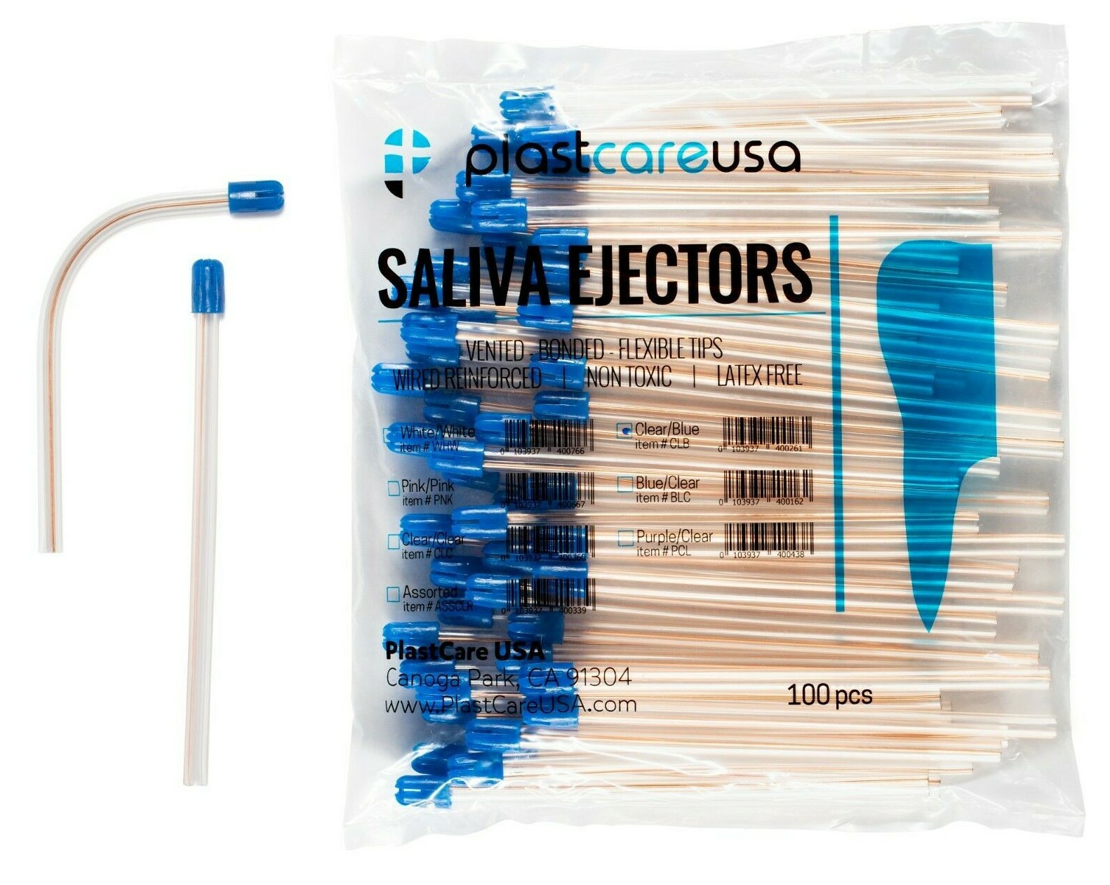 500 Saliva Ejectors Ejector CLEAR/BLUE Dental Mouth Suction Tips (5 Bags)
