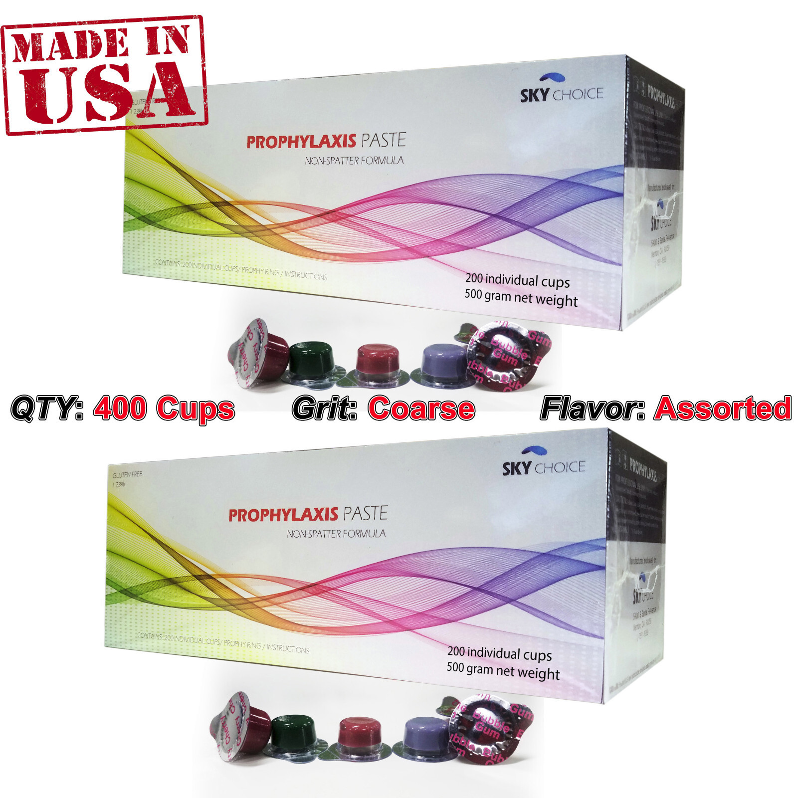 400 cups Dental Prophy Paste Coarse Prophylaxis Non Splatter Assorted Flavor