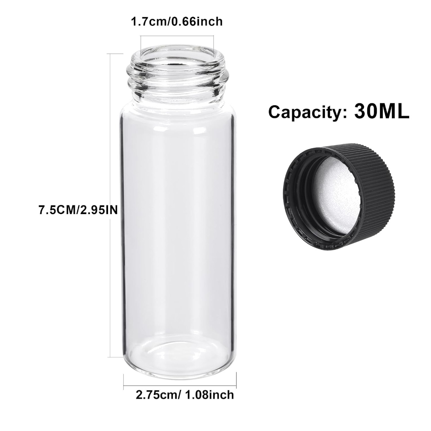 Small Glass Vials with Black Screw Caps – Pack of 100
