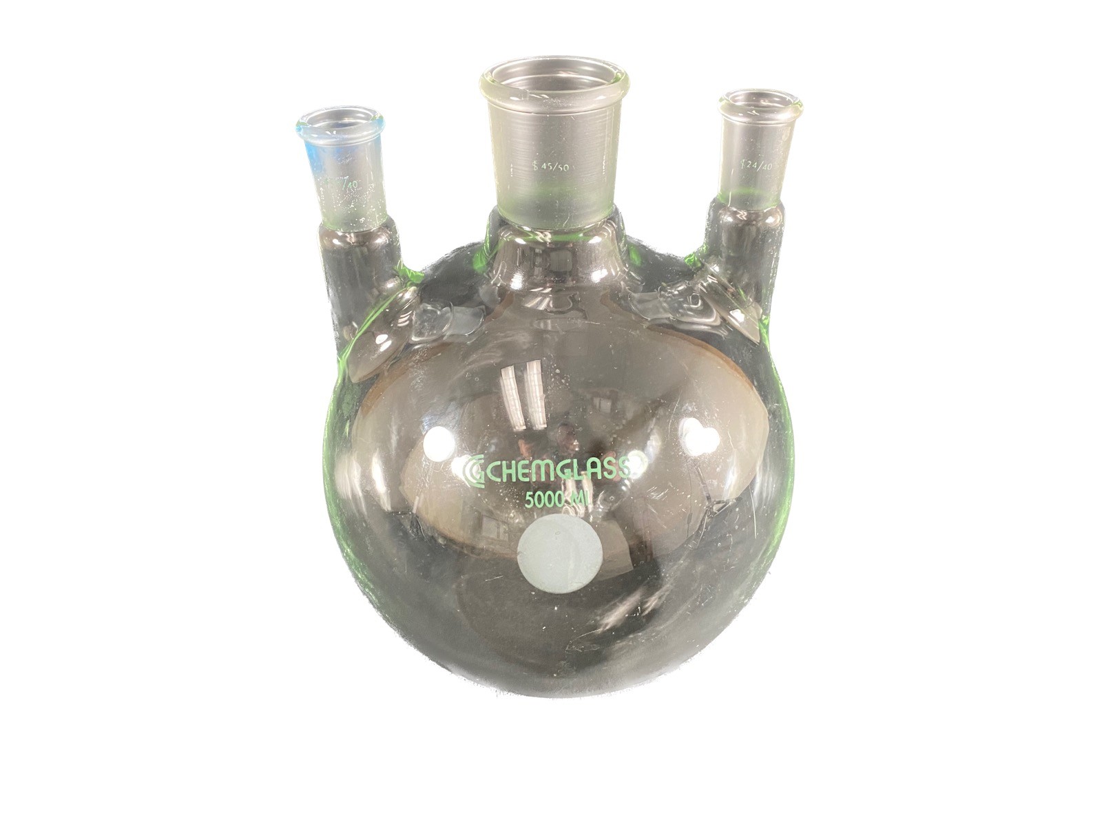 CHEMGLASS 5000mL 45/50 CN 24/40 SN Vertical 3-Neck Round Bottom Flask CG-1522-21