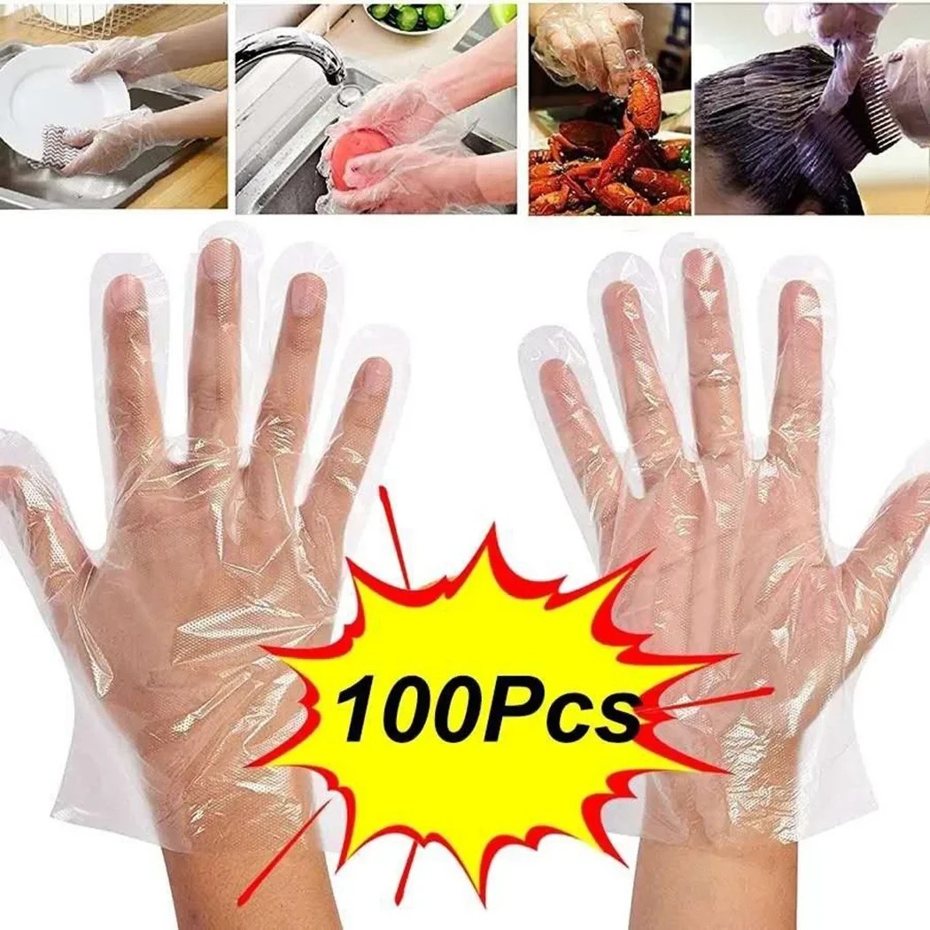 100 Pcs Clear Disposable Plastic Gloves Food Grade Handling Prep Cooking Cleanin