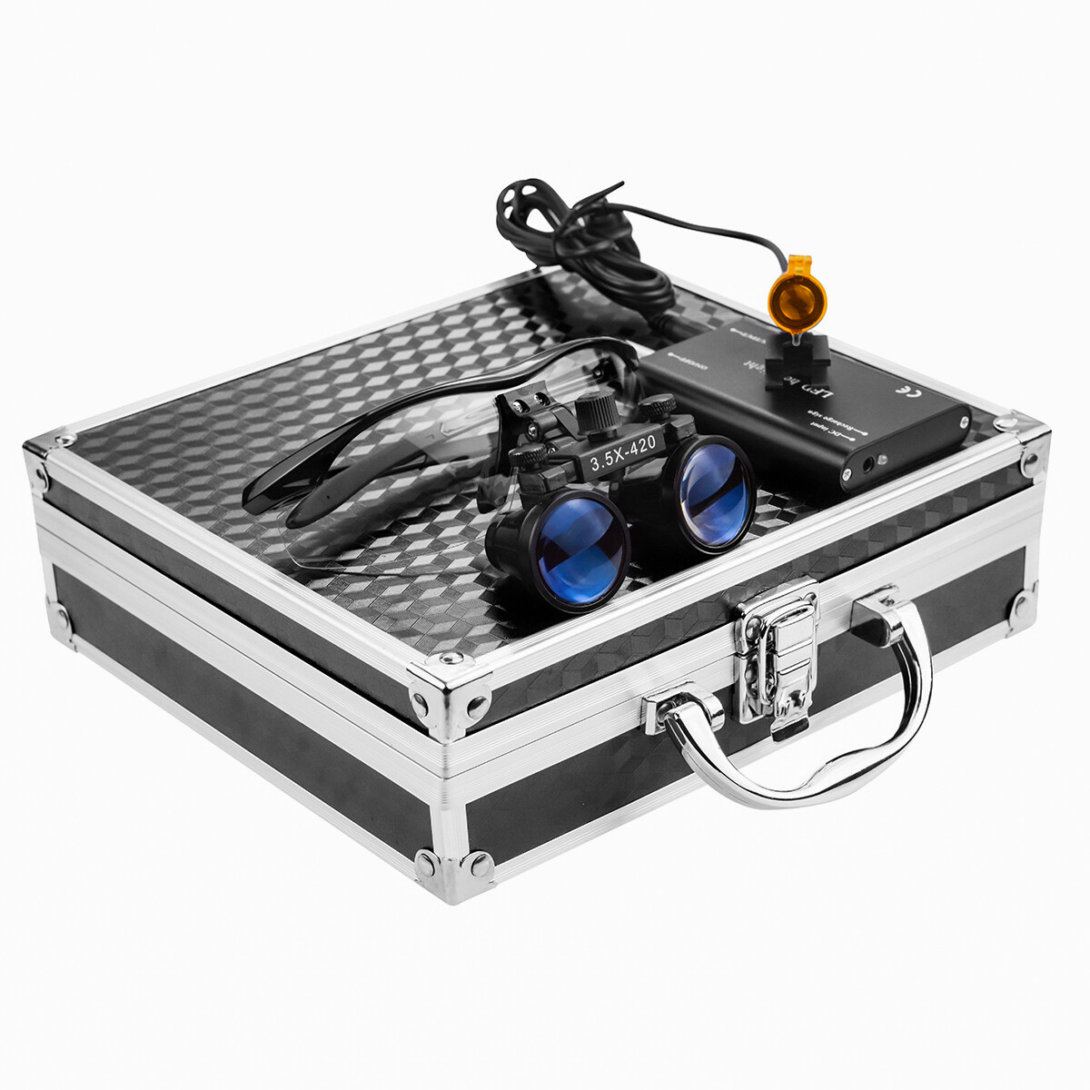 Dental 3W LEd Headlight with Filter + 3.5X Binocular Loupes Aluminum Box Black