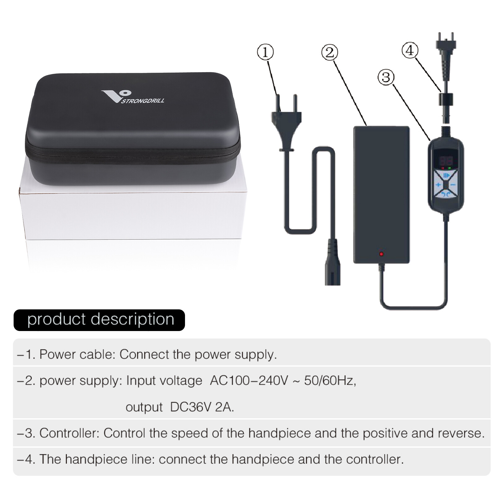Portable Electric Micromotor Controller Manicure Grinder with 50K RPM Handpiece