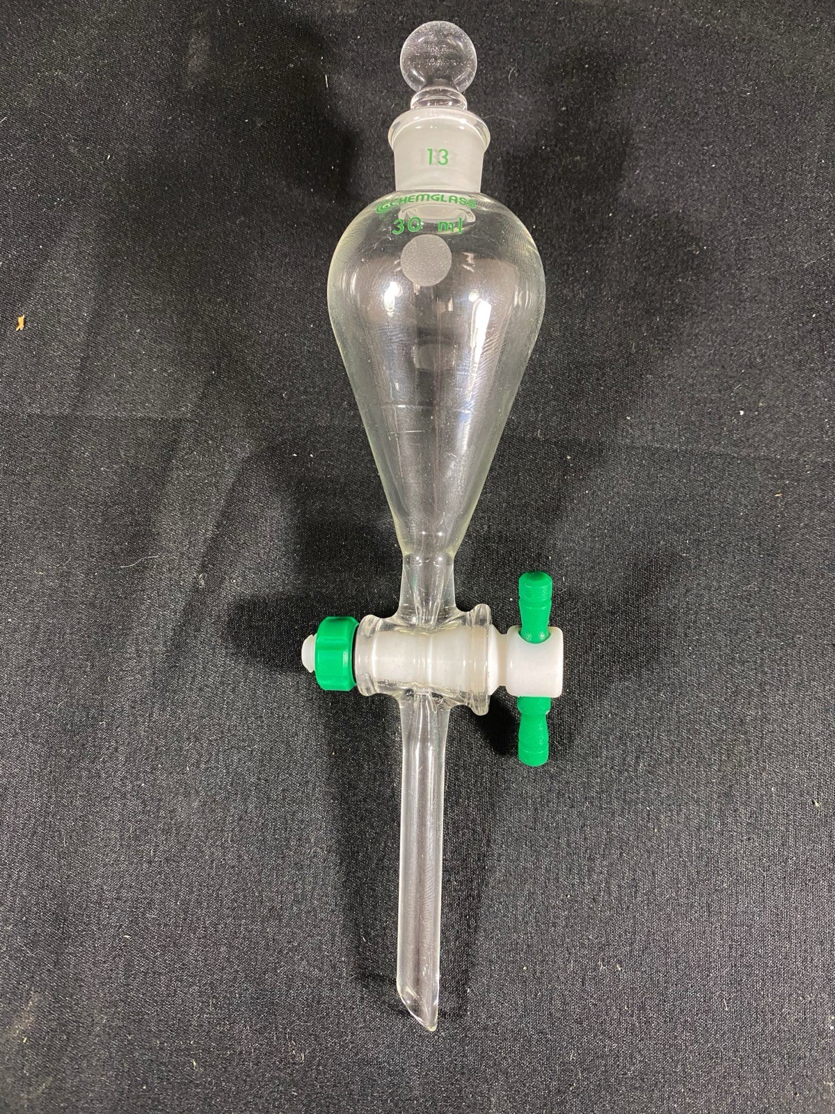 CHEMGLASS 30mL Squibb Separatory Funnel w/ Stopcock #13 Neck CG-1742-01 A