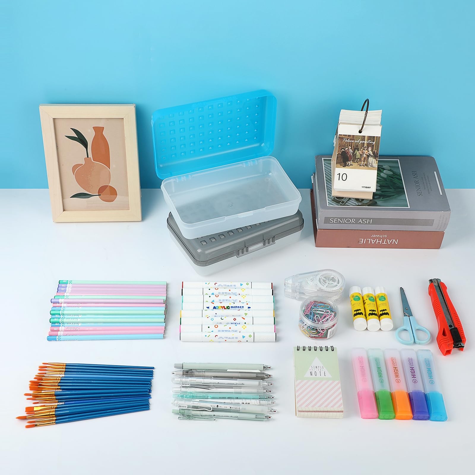 Btsky 6 Pack Multipurpose Utility Box- Large Capacity Pencil Lid Snap Closure