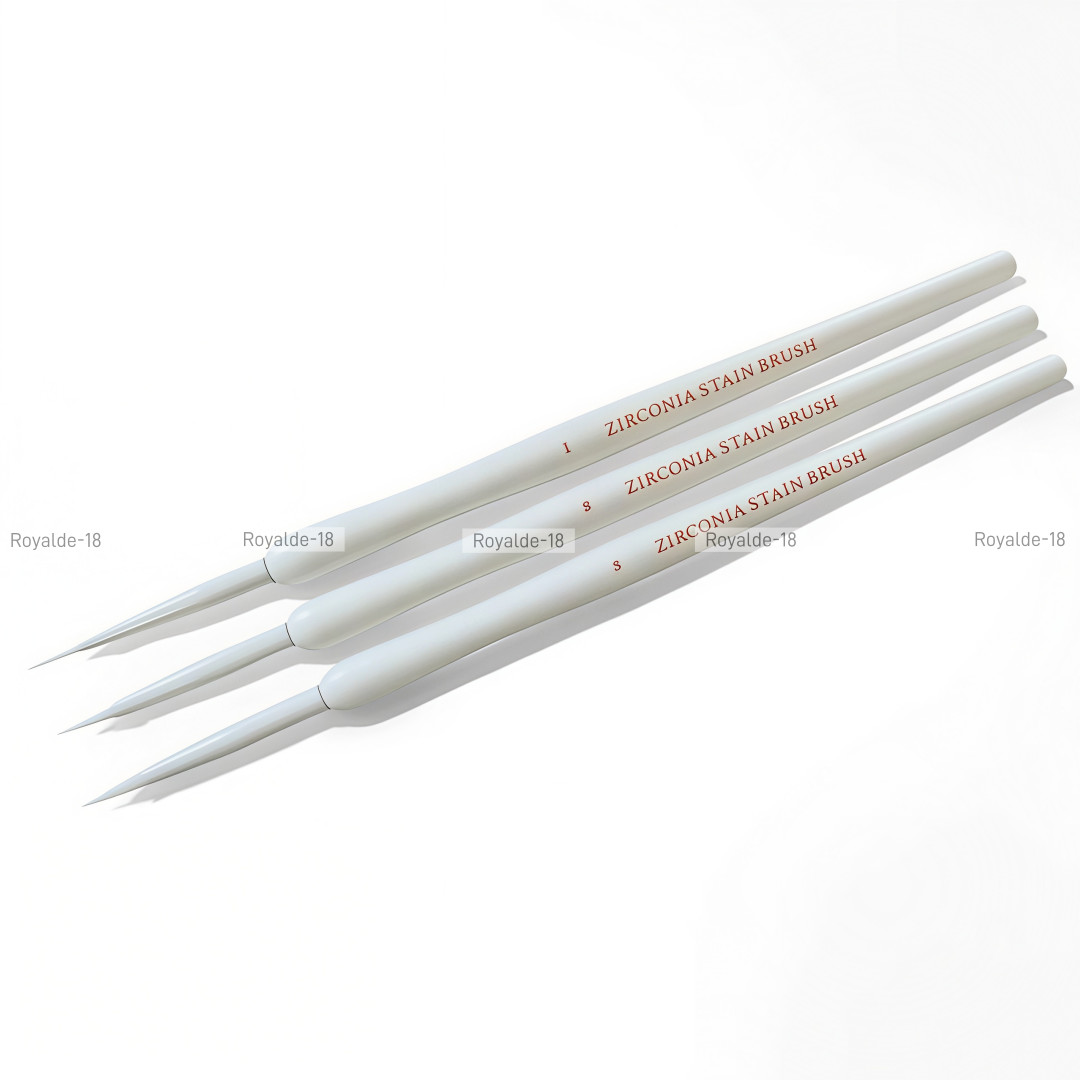 3x Zirconia Stain Brush Synthetic Hair Dental Denture Staining Brushes Pens Wood