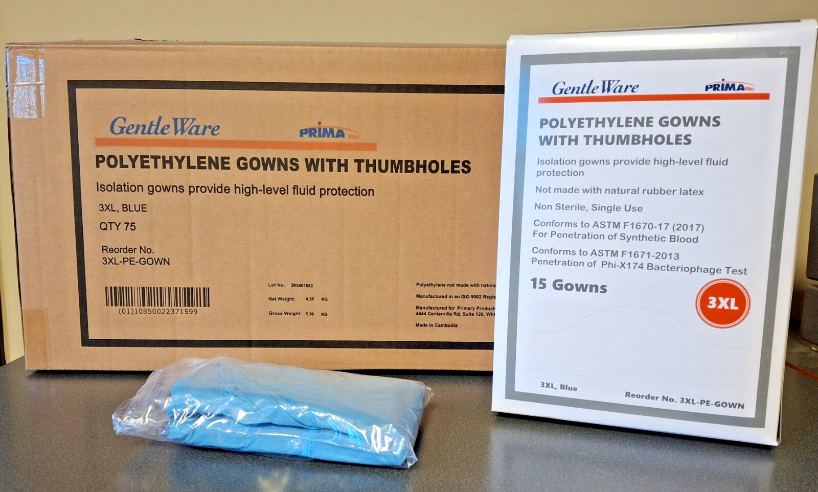 Isolation Gown with Thumb Loops 75 PCS per Case Blue Medical Grade Polyethylene