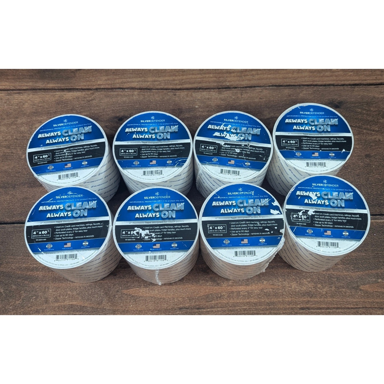 Set of 8 Silver Defender Antimicrobial Tape Always Clean Always On 4″ x 60 ft