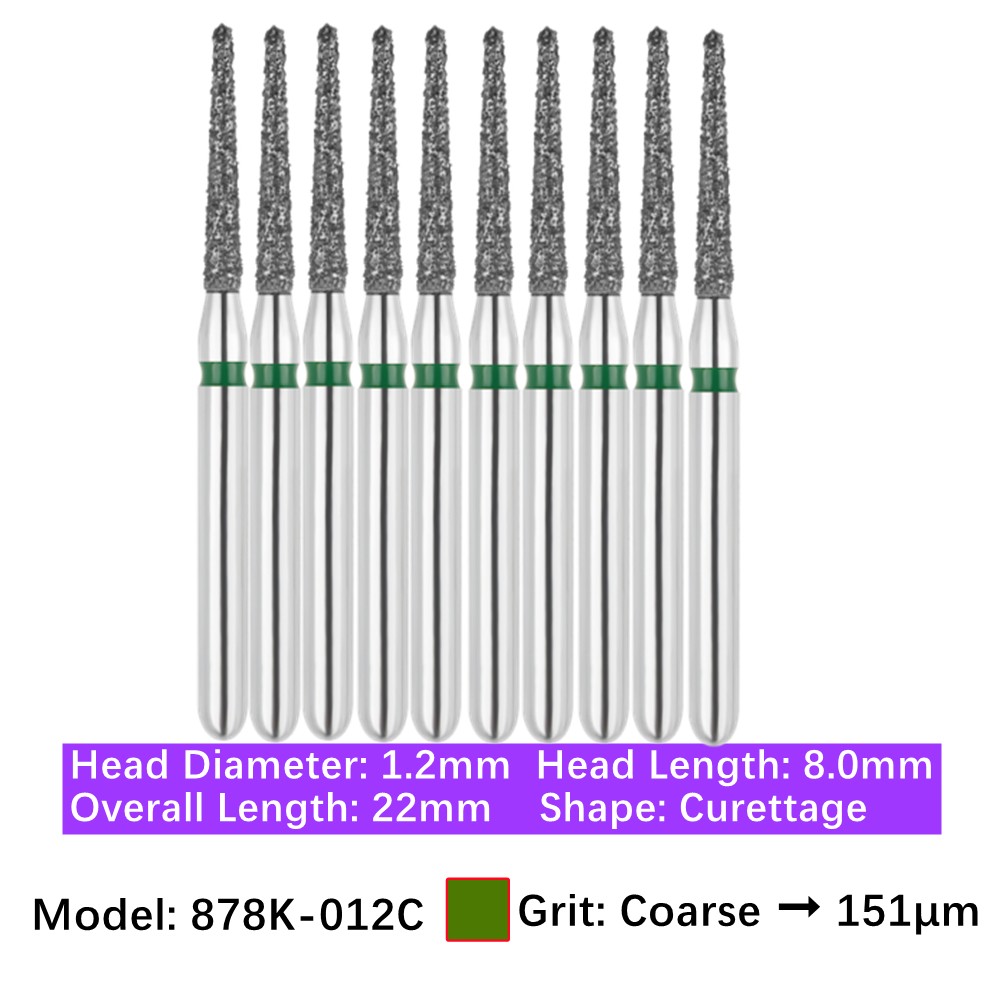 Vakker Dental Gingival Curettage FG Diamond Burs 878K-012C Coarse 10/pk