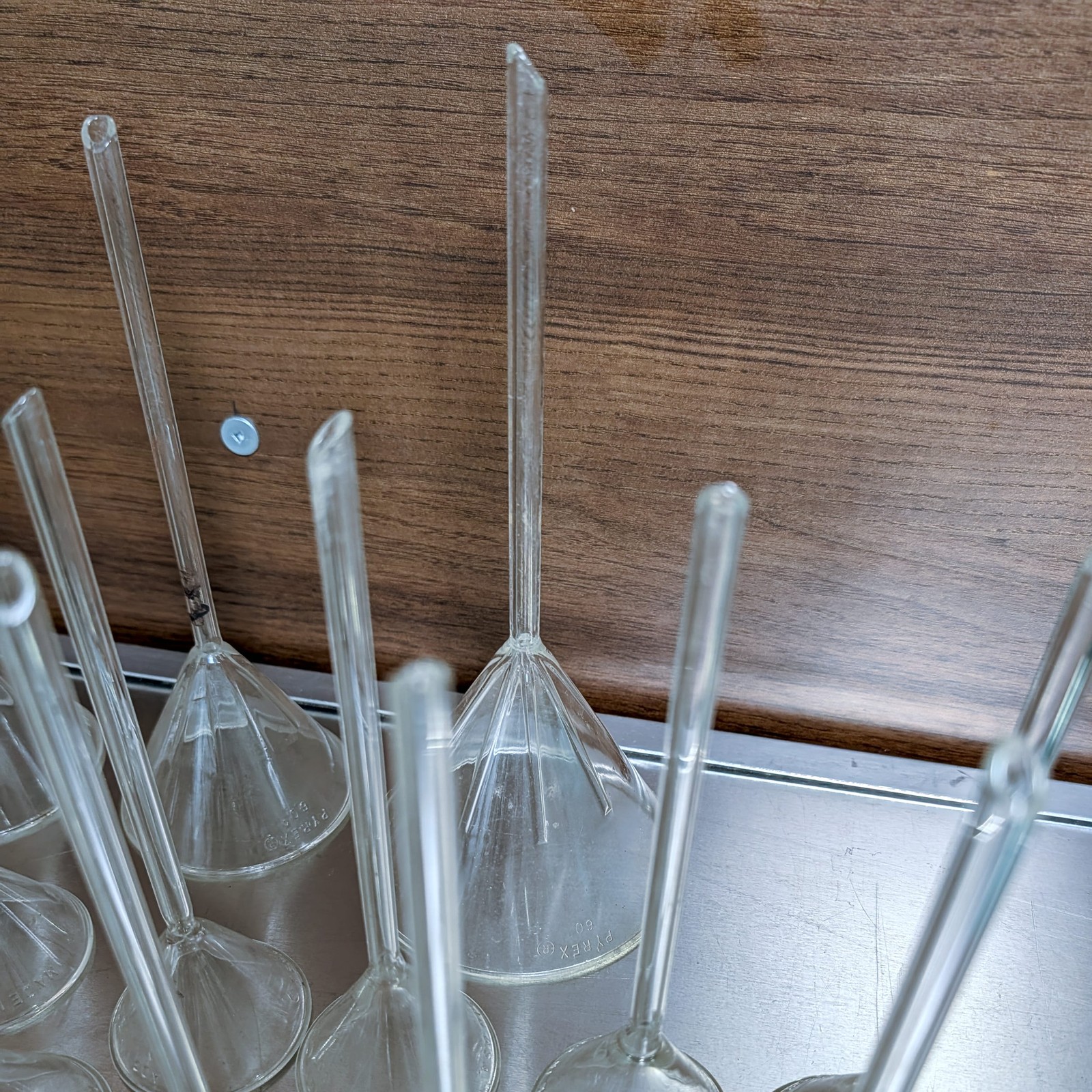 PYREX GLASS Lab FUNNEL 60 DEGREE With Stems From 5.5-9.5 Inch Large Lot of