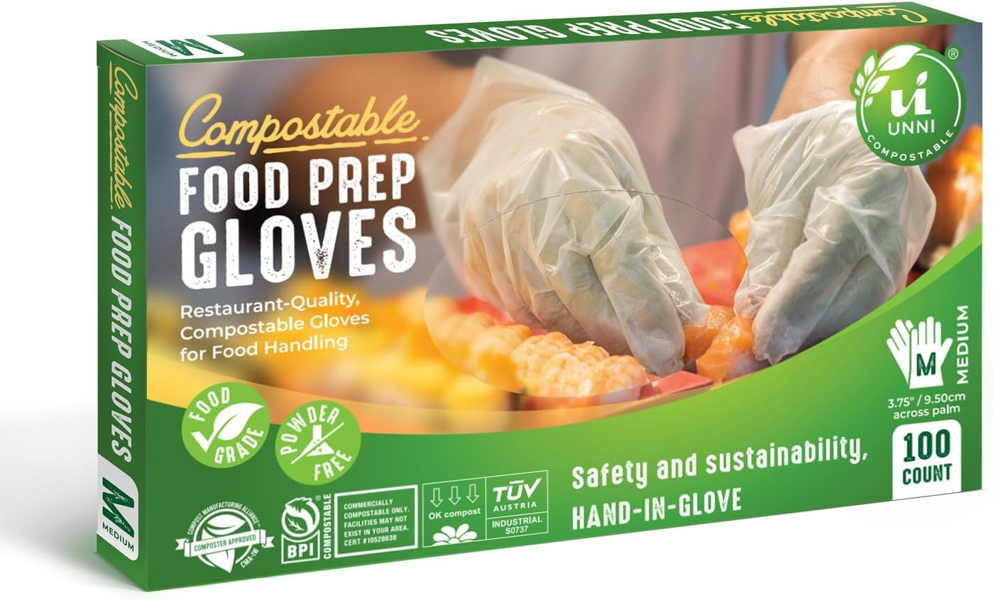 Compostable Food Prep Gloves, for Food Handling, ASTM D6400, US BPI, CMA & Europ
