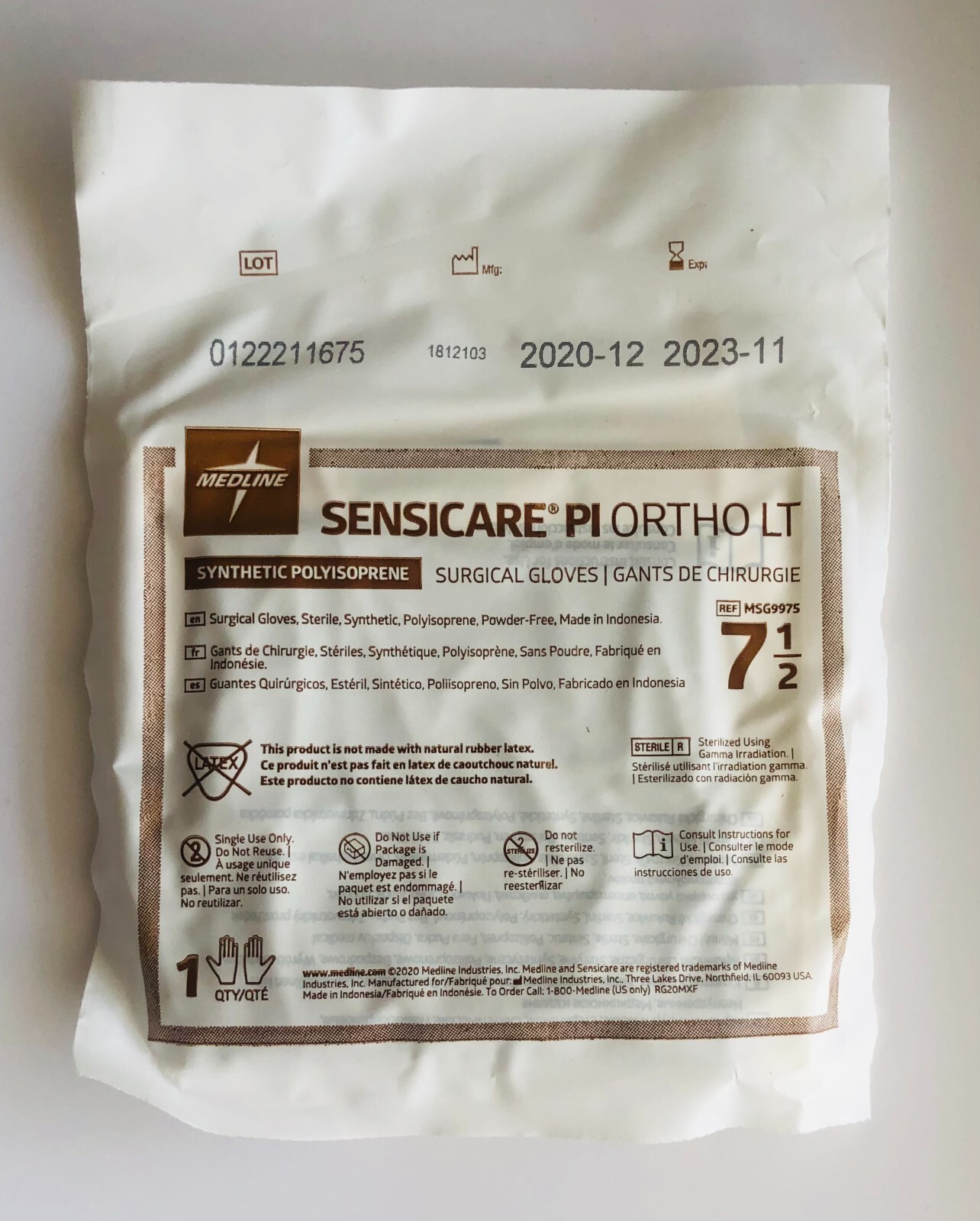 10 Pair SENSICARE PI ORTHO LT Synthetic Polyisoprene Gloves Size 7.5
