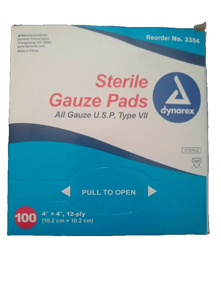 Dynarex Sterile Gauze Pads 4» x 4», 12-Ply, Box of 100 #3354-FREE SHIPPING