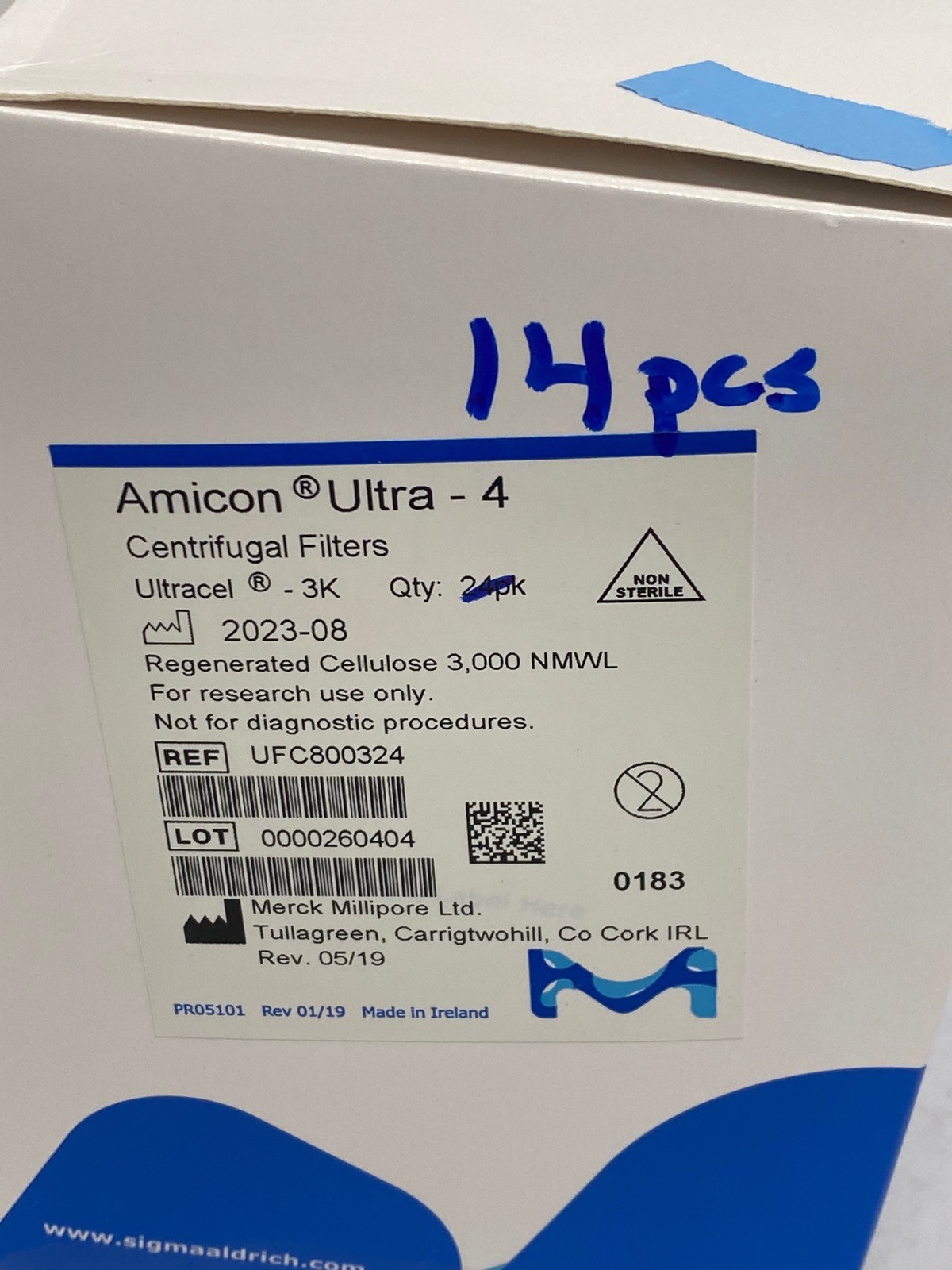 (14 Pcs) MILLIPORE Amicon Ultra-4 Centrifugal Filters 4mL Ultracel 3K UFC800324