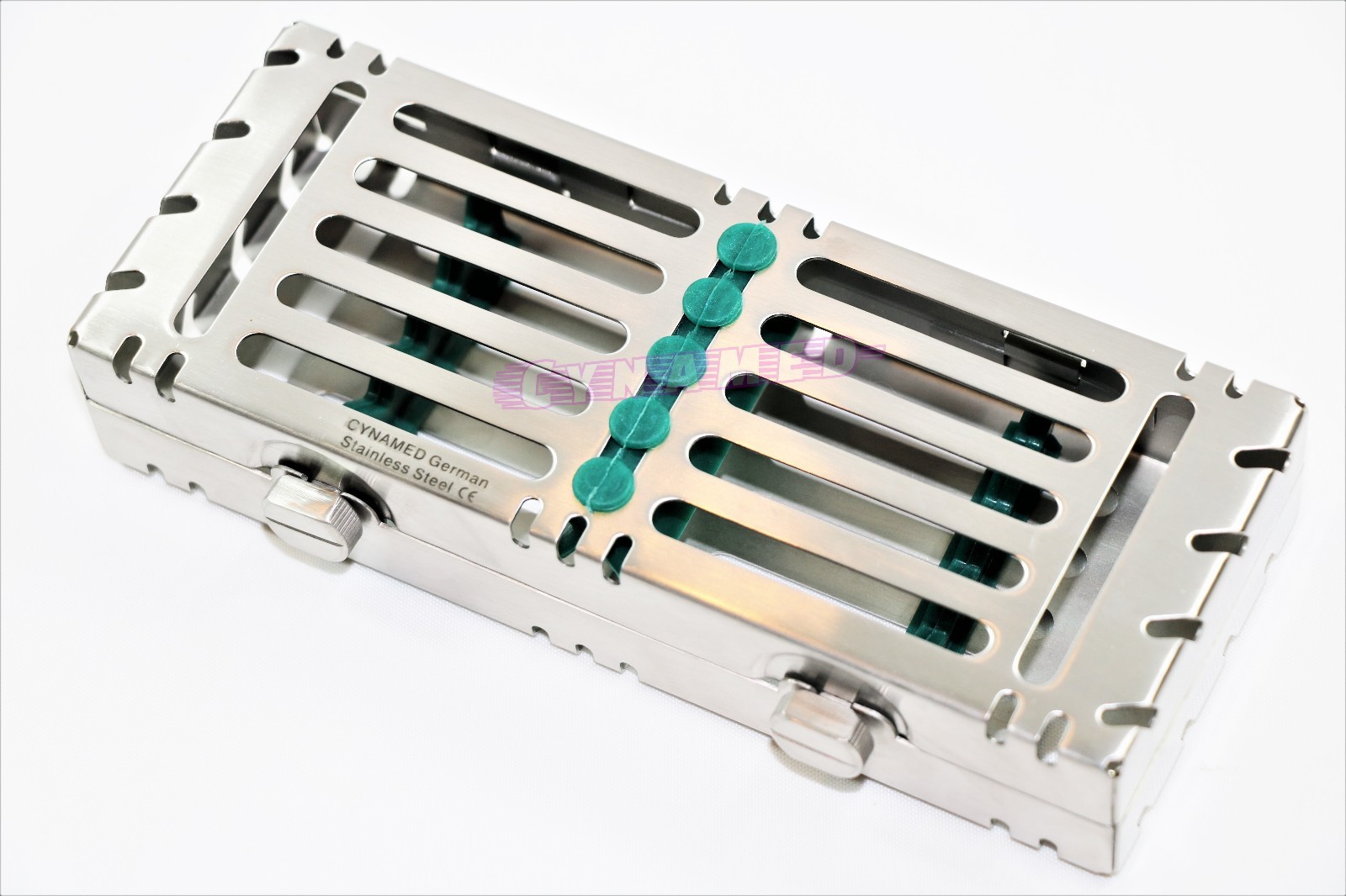 DETACHABLE STERILIZATION CASSETTE WITH BUTTONS GREEN GERMAN AUTOCLAVABLE 5 SLOT