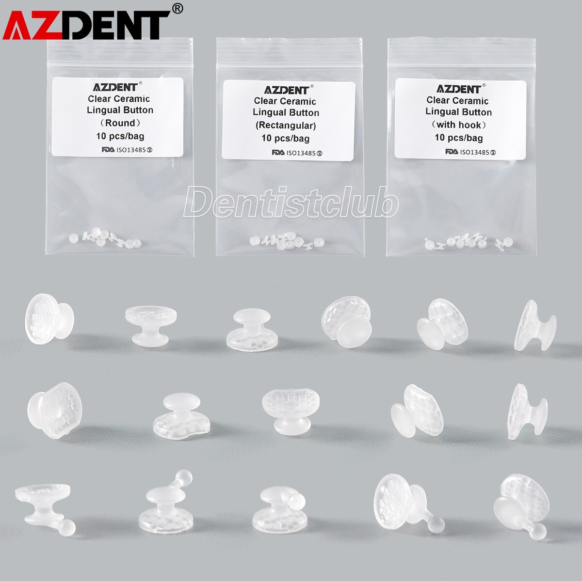 AZDENT Dental Orthodontic Composite Clear Ceramic Lingual Buttons for Bondable