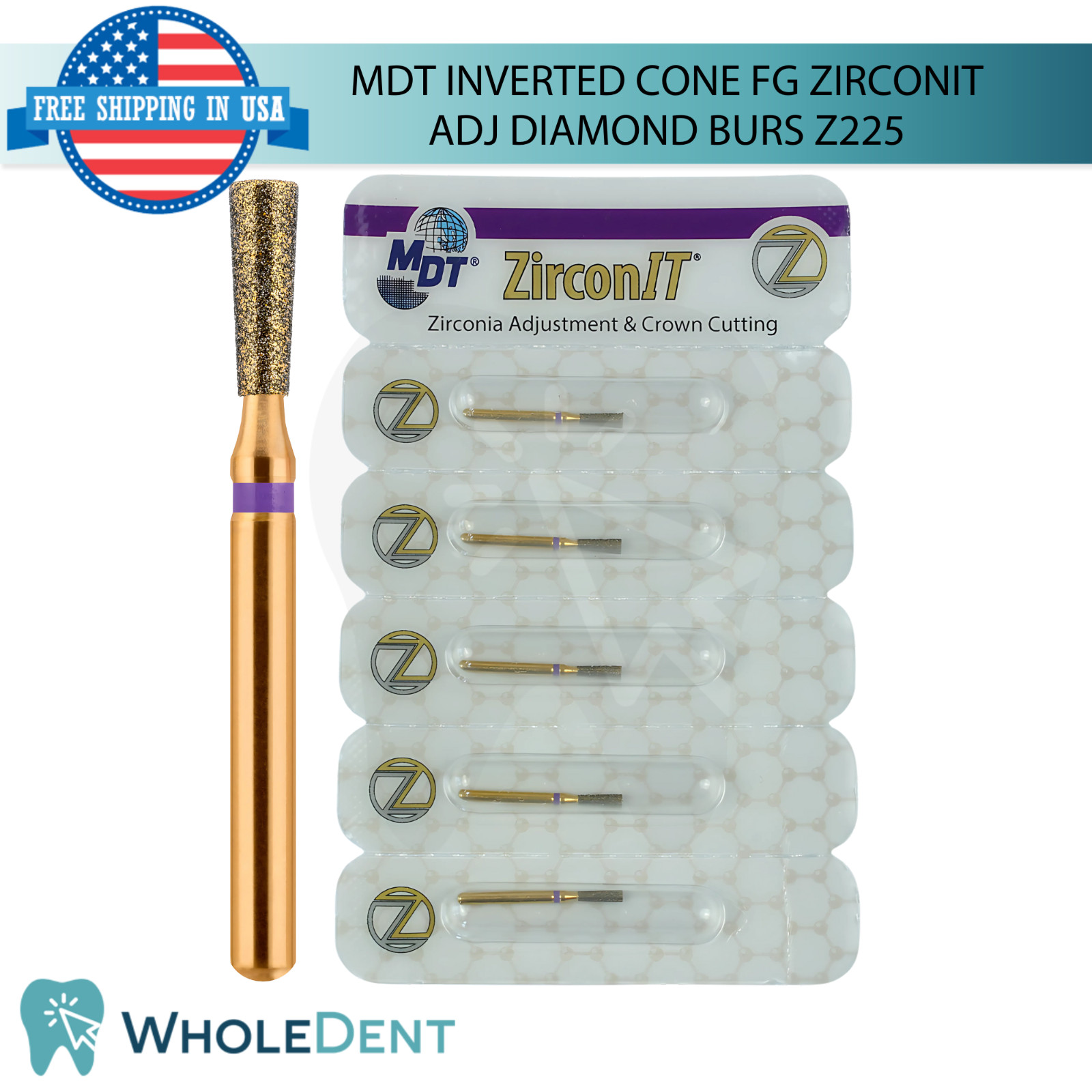 Dental MDT FG ZirconIT ADJ Inverted Cone Z225 Diamond Adjustment Burs L19.0mm