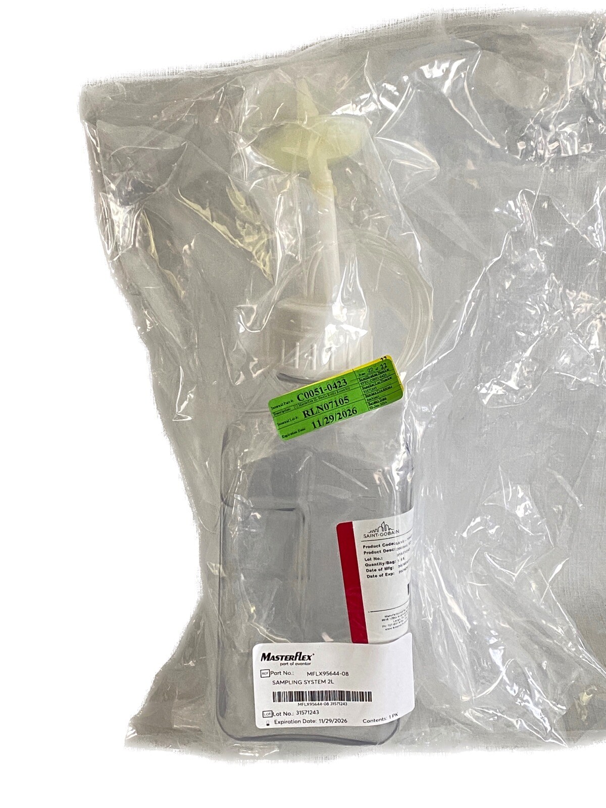 SAINT-GOBAIN Bio-Simplex 2L EZ-Top Bottle Assembly Tube Sealed End SA1010437
