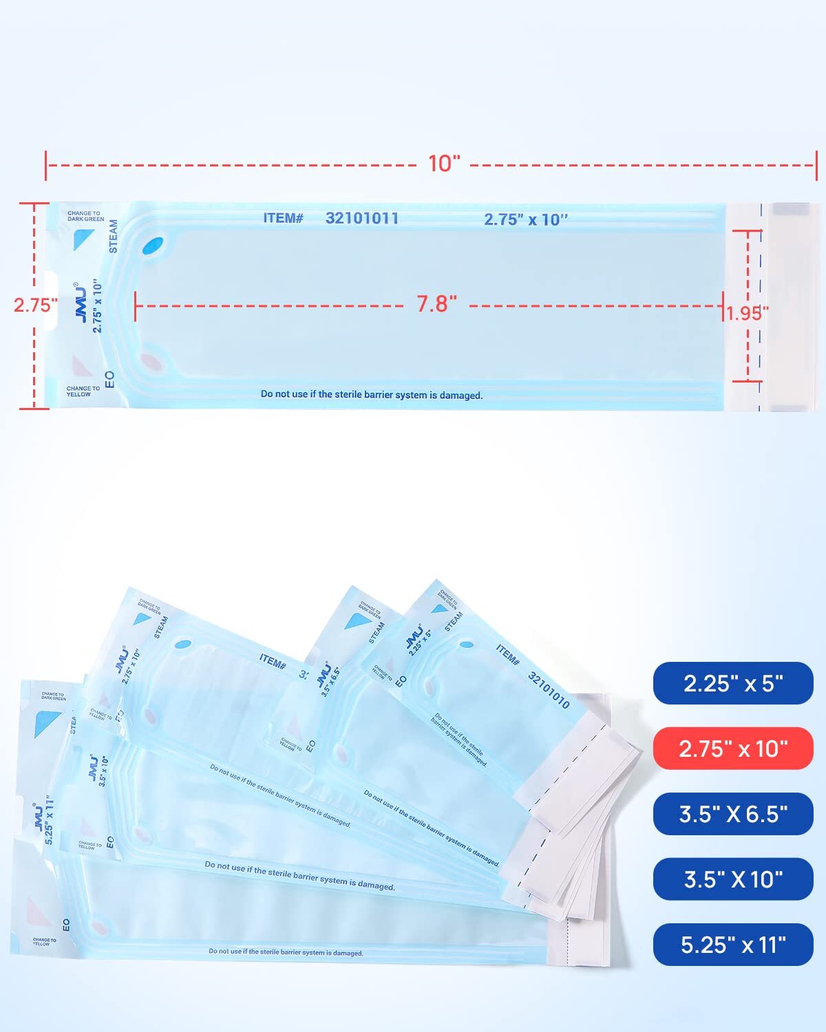 2000Pcs (10Boxes) JMU Dental Self Sealing Sterilization Pouches w/ Indicator