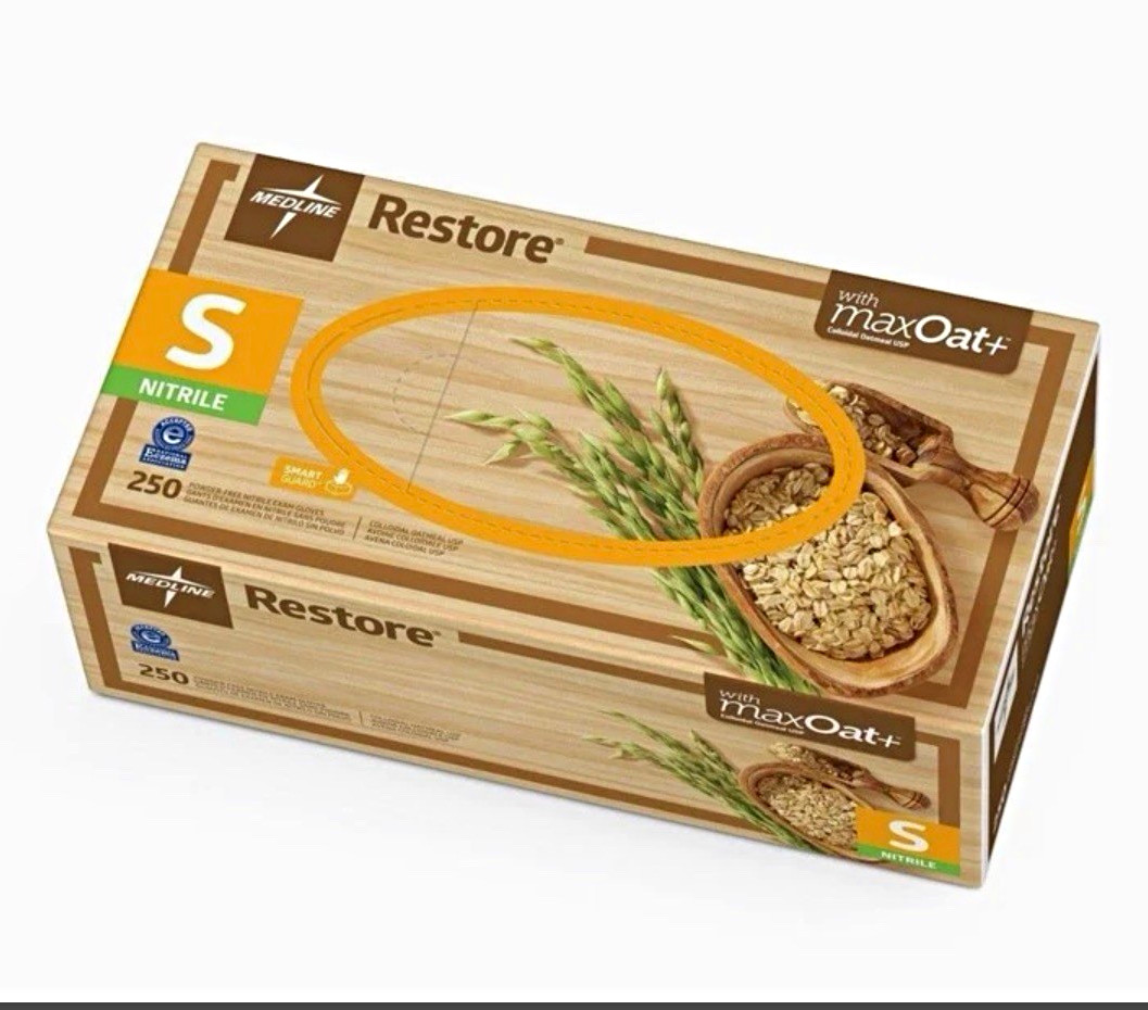 Medline Restore Nitrile Disposable Gloves, Small Size, 250 Count