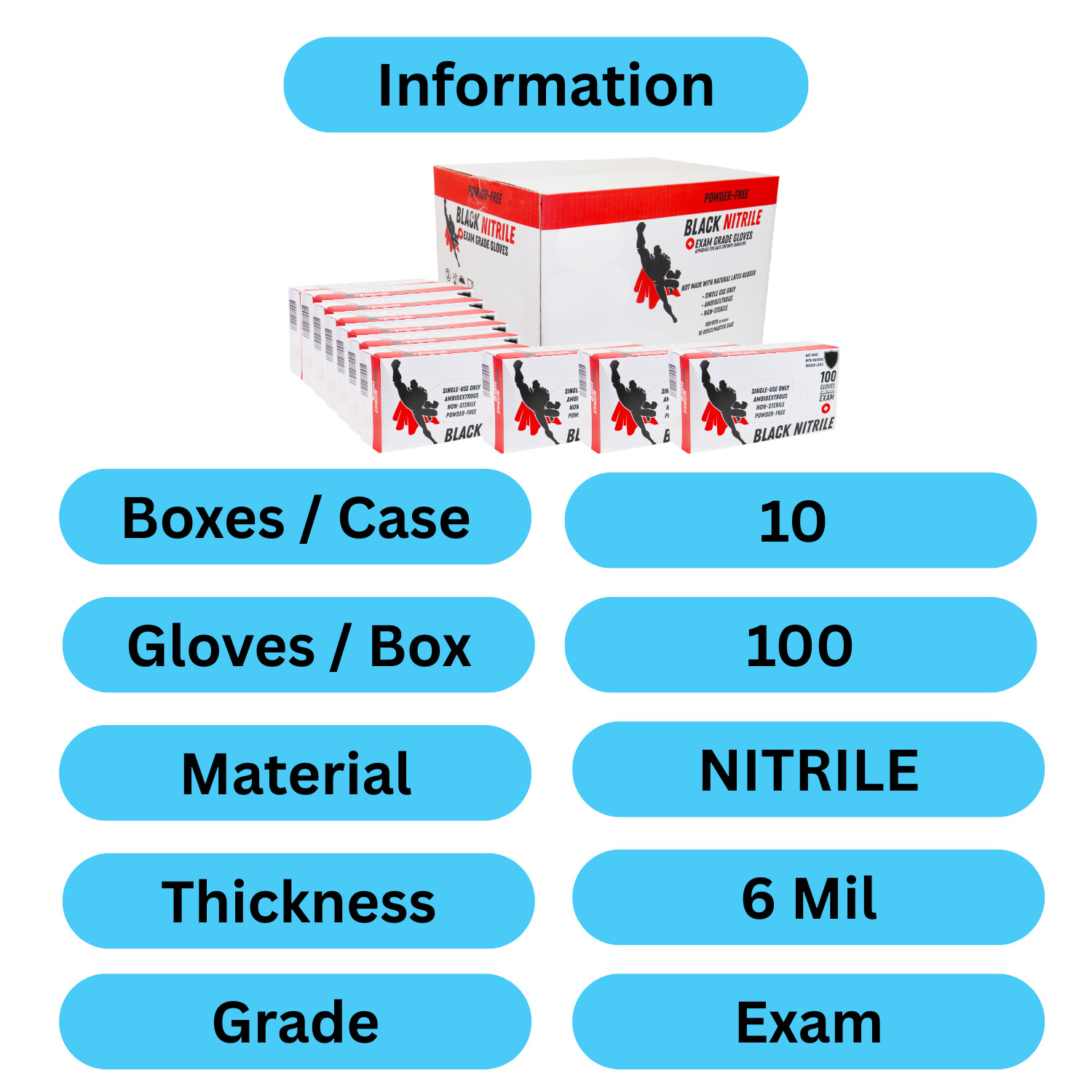 100-2000 Black 6 Mil Nitrile Texture Medical Latex Powder Free Disposable Gloves