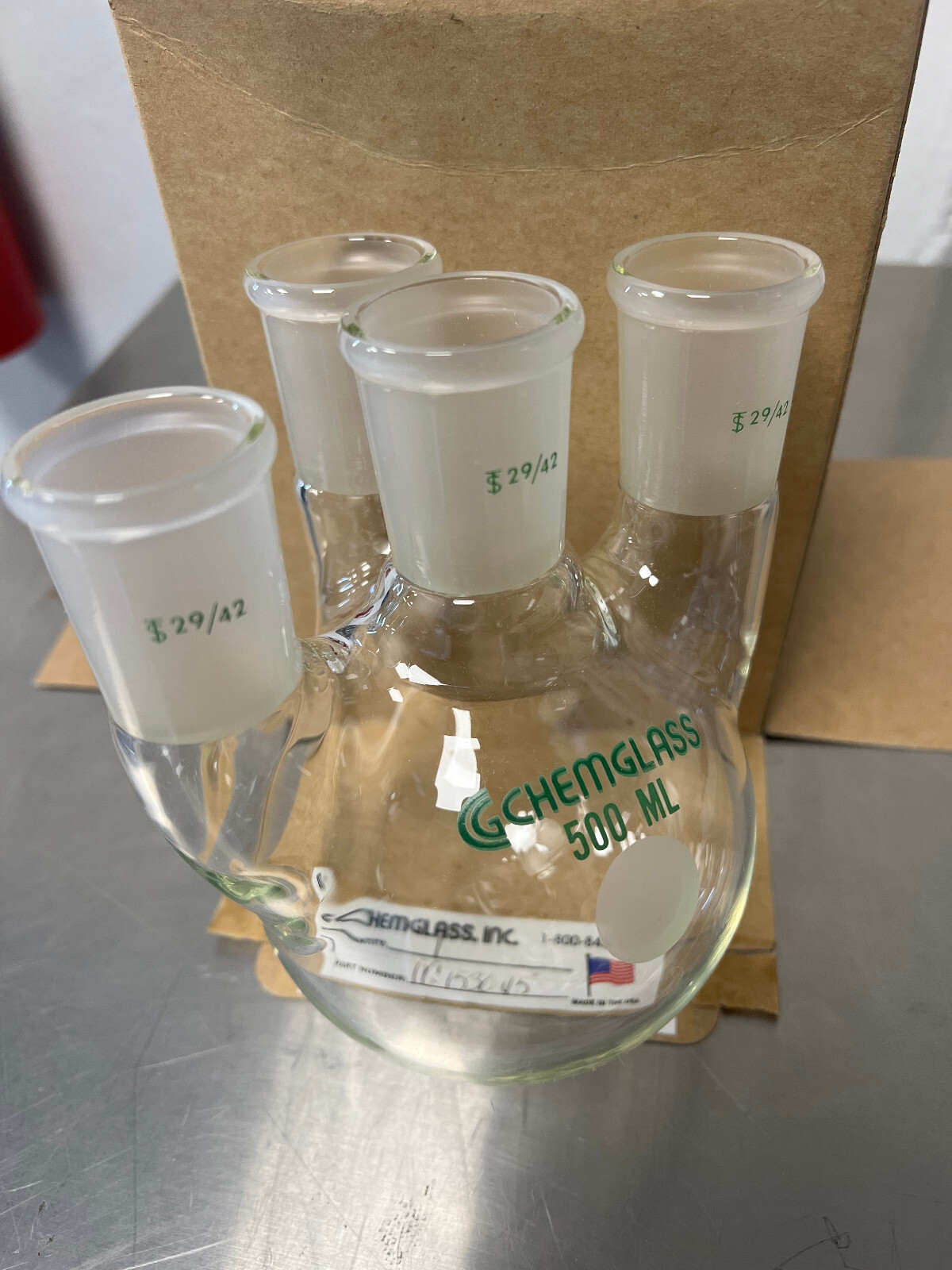 Chemglass CG-1530-45 Flask, 4-Neck, Round Bottom, 500mL