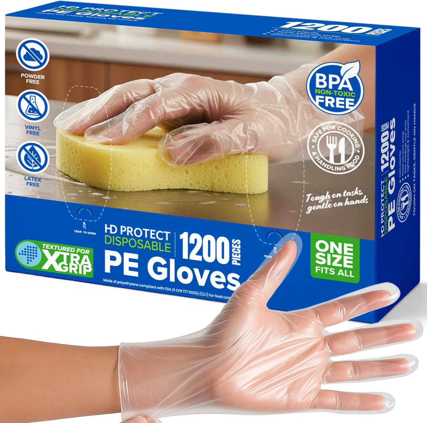 Disposable Plastic Gloves 1200 Pack – Food Safe, BPA & Latex-Free HDPE Cryogenic