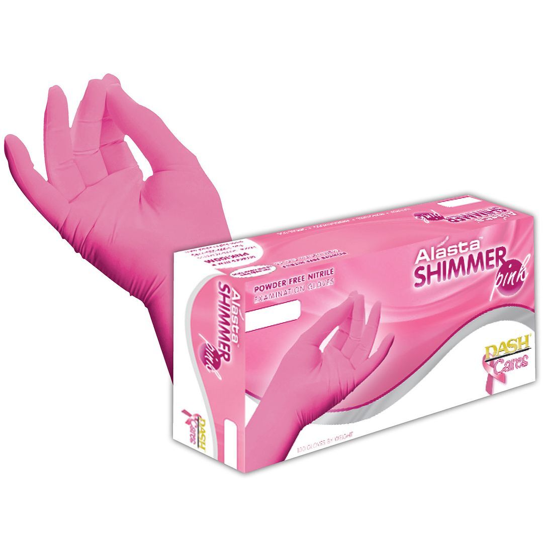 Alasta Shimmer Nitrile Exam Gloves, Powder-Free, X-Large, Pink, 100/Box