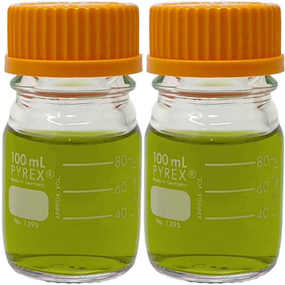 PYREX 1395-100, 100ml Round Media Storage Bottle w/ GL45 Screw Cap (Pack of 2)