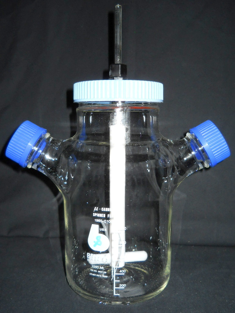 Bellco 1000mL Micro Carrier Spinner Flask & PTFE Impeller, GL45 Caps, 1965-01000