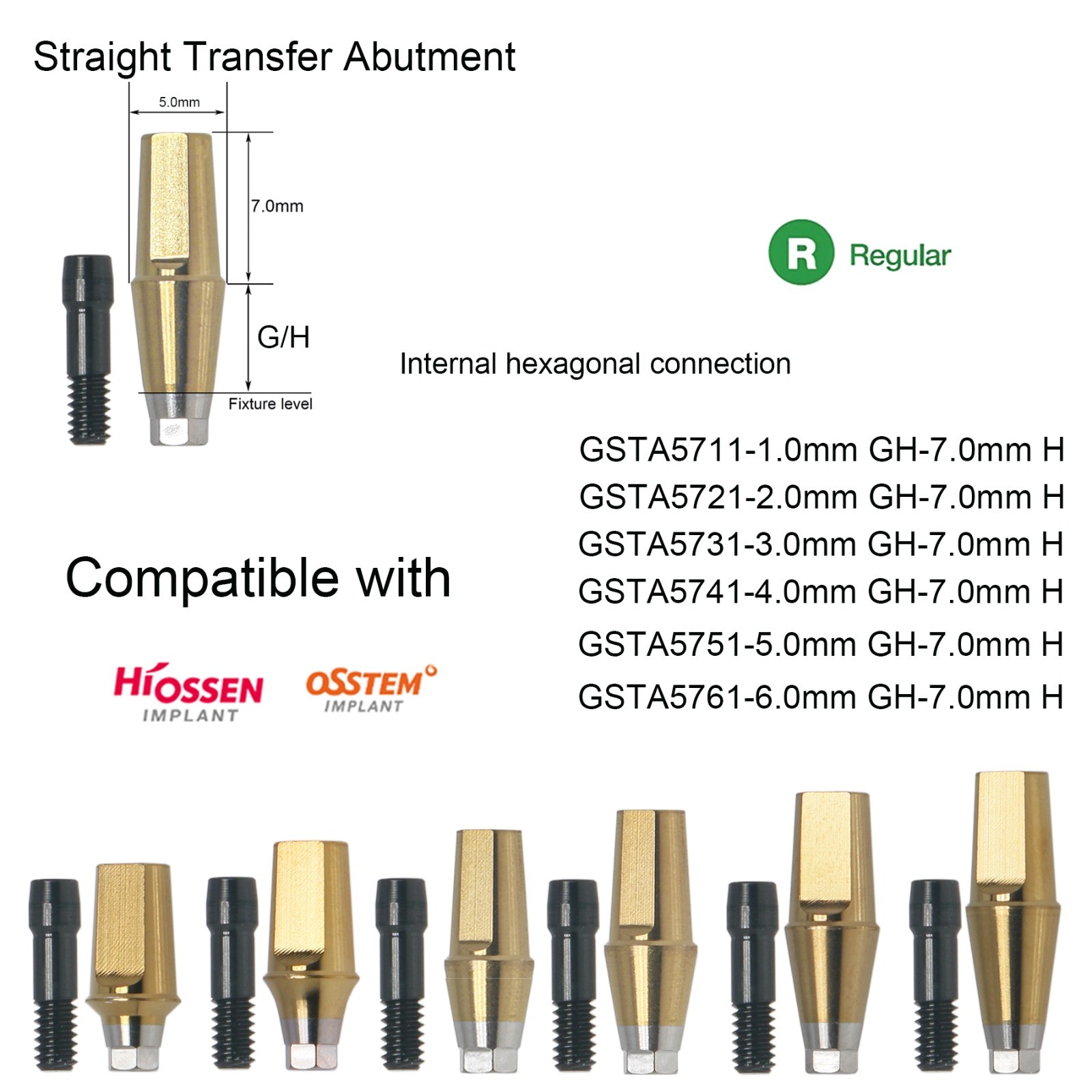US Titanium Straight Hex Abutment Compatible Osstem Hiossen Mini/Regular Implant
