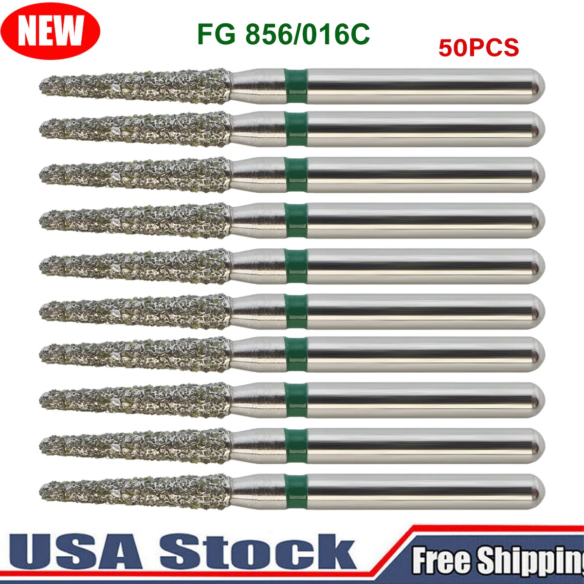 50PCS Dental Burs Diamond Bur FG 856/016C Round End Taper Coarse Grit High Speed