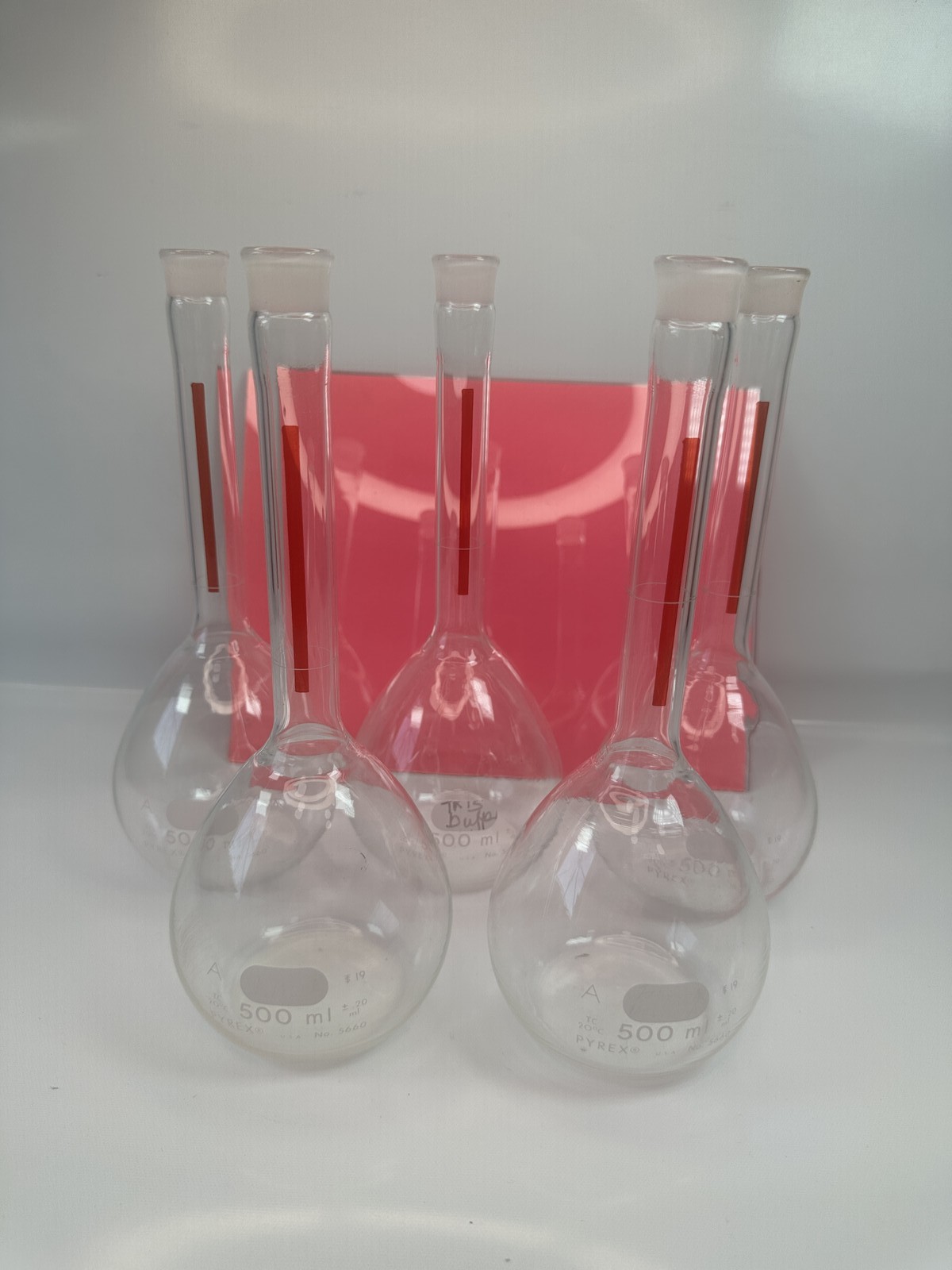 PYREX 500ml Class A Volumetric Flasks TC 20°C Lab Glassware (Lot of 5)