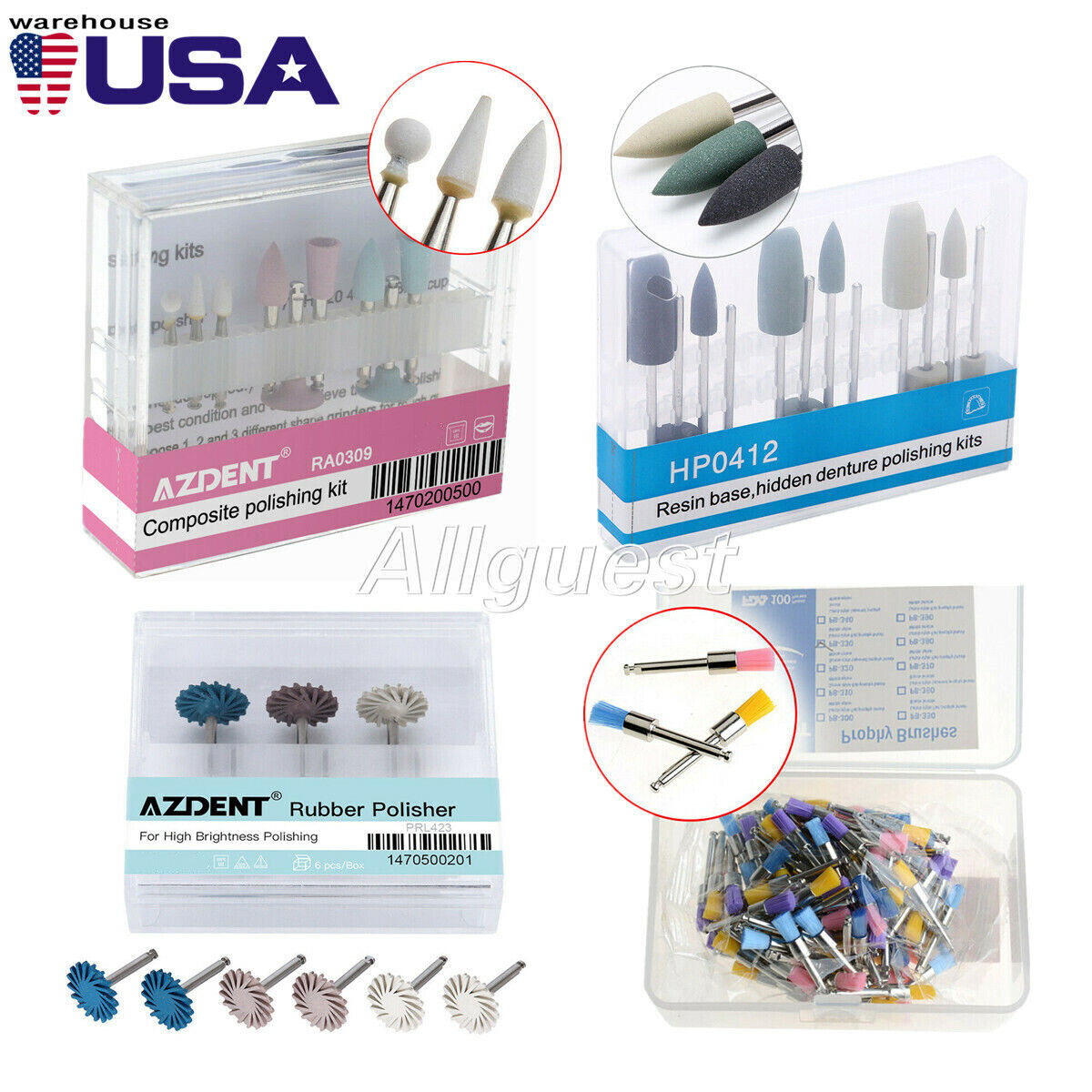 Dental Burs Polishers Brushes Composite Polishing Kit for Low Speed Contra Angle