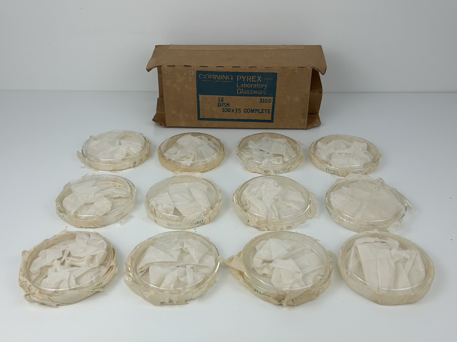 Pyrex Corning Laboratory Lab Glassware Glass 12 Dish 3160 100×15 Top & Bottom