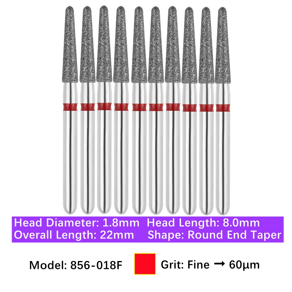 10/pk Dental FG High Speed Diamond Burs Round End Taper Burs 856-018F Fine Grit