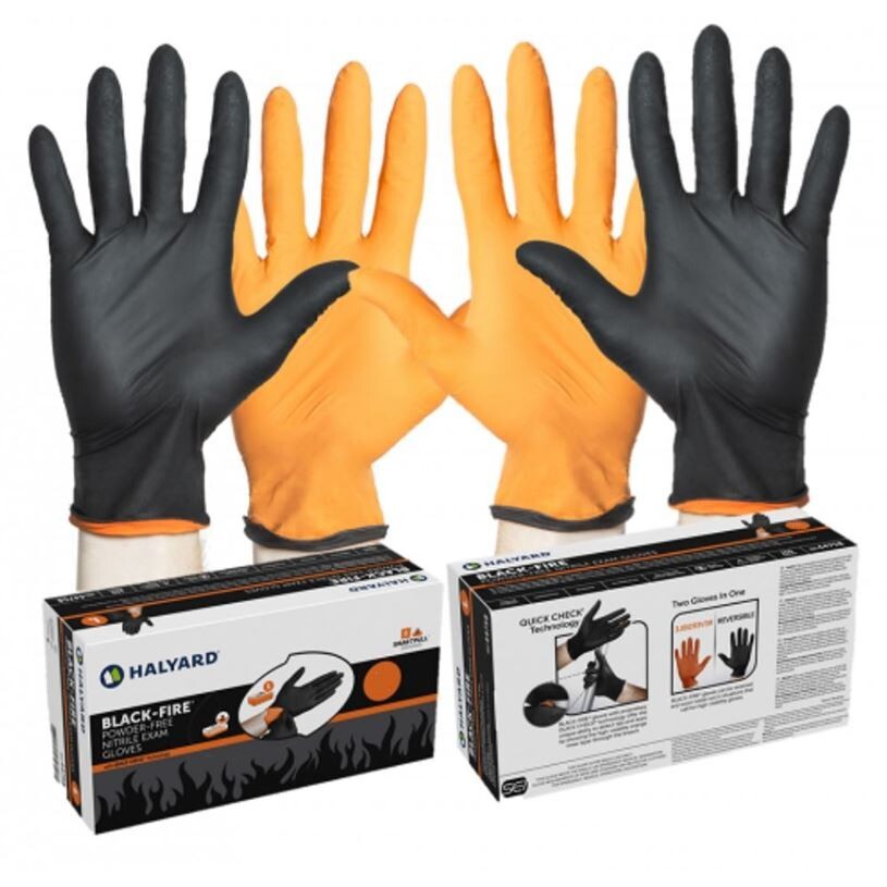 *140-Pieces* Halyard Black-Fire PF Nitrile Medical Exam Gloves X-Large 44759