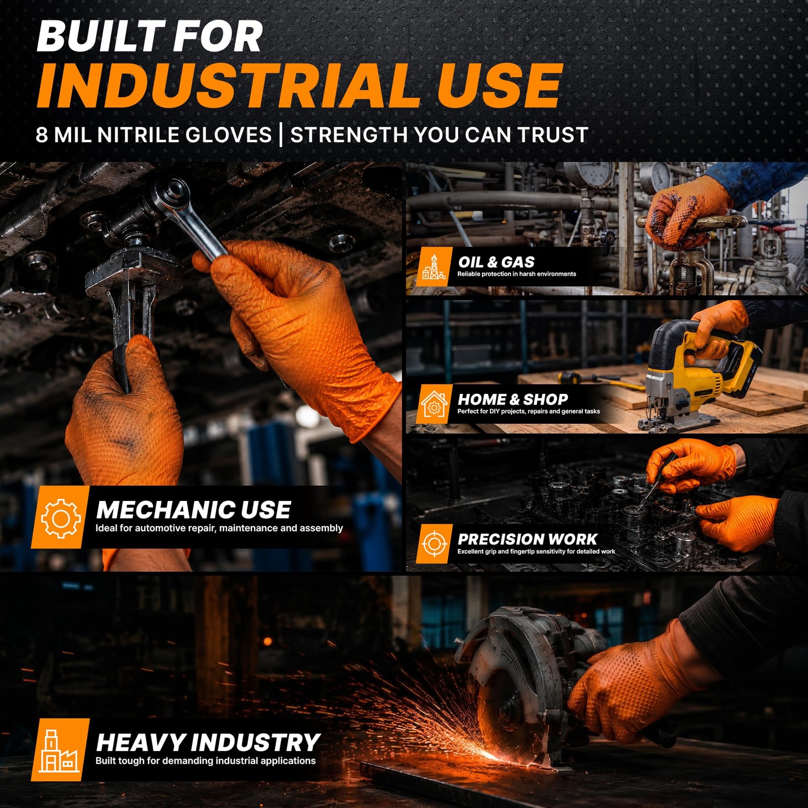 TitanFlex Heavy Duty Industrial Orange Nitrile Gloves, 8-mil, Gloves Disposab…