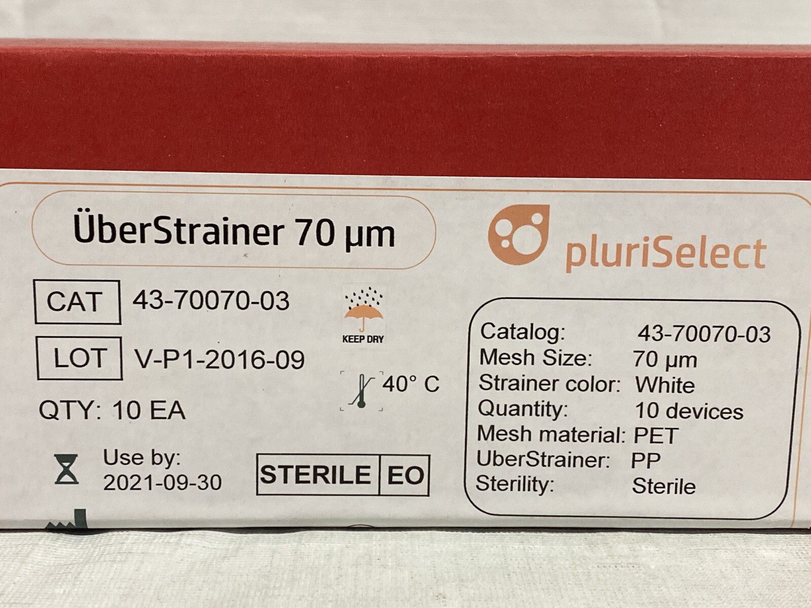 (10/Pk) PLURISELECT UberStrainer 70um PP Sample Preparation Device 43-70070-03
