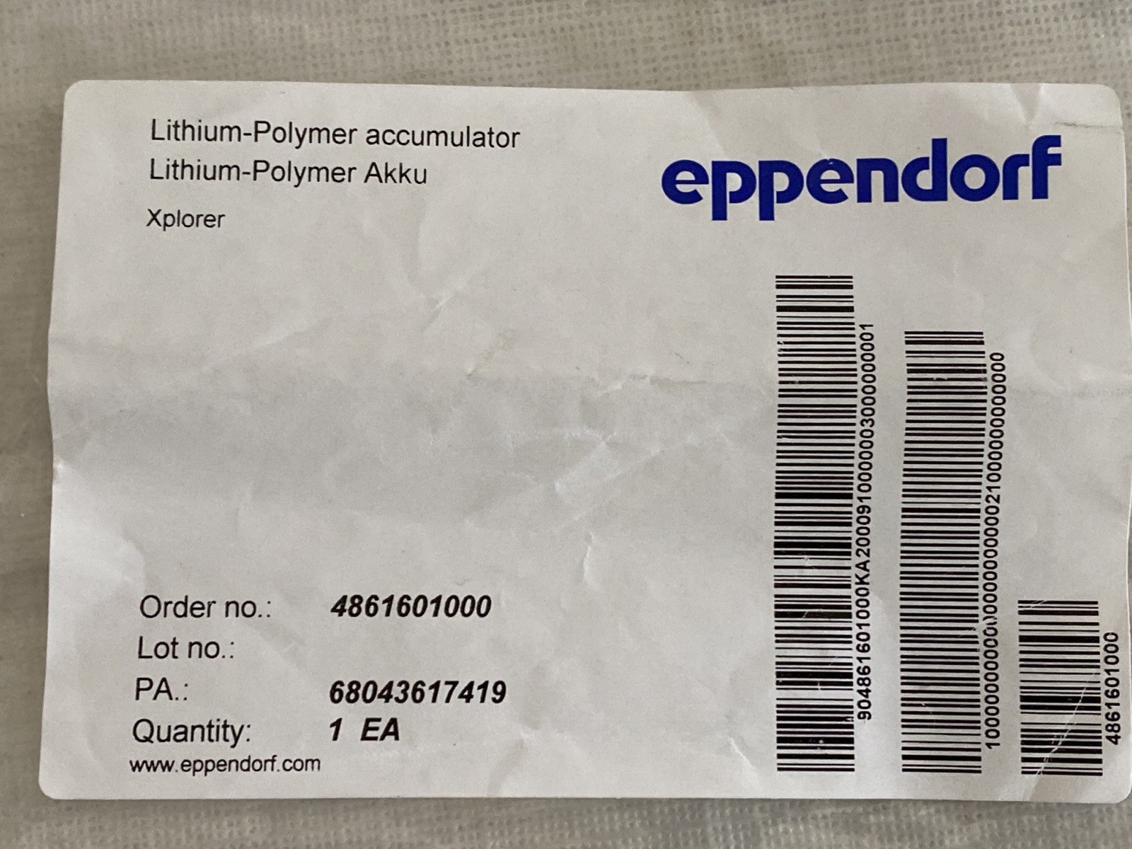 EPPENDORF Lithium Polymer Accumulator Rechargeable Battery 4861601000