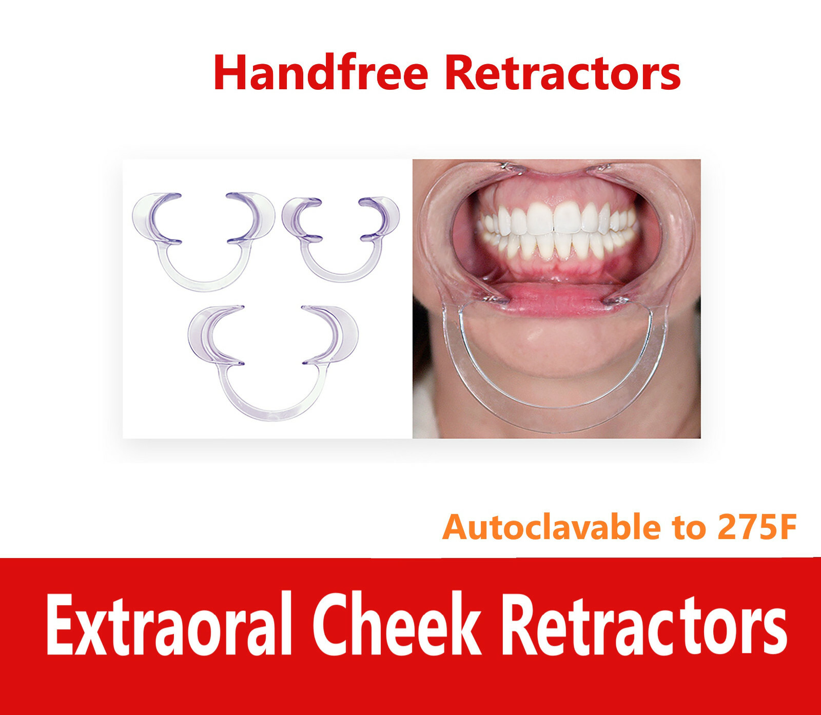 C-Type Dental Extraoral Cheek Retractors Handfree Autoclave Adult Pedo Teen, 2Pk