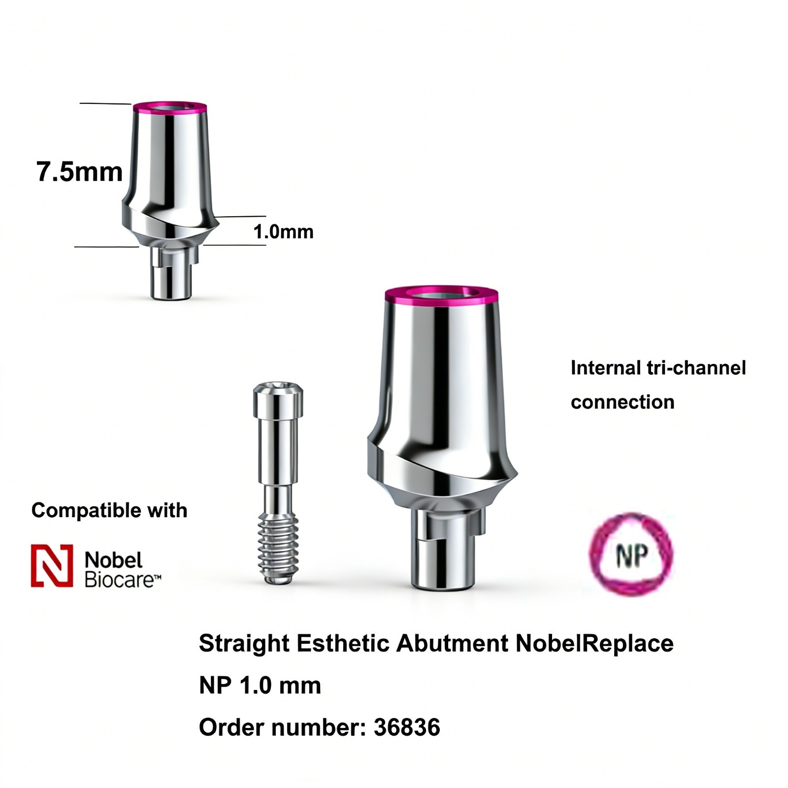 Dental Straight/15° Esthetic Abutment NobelReplace NP/RP/WP/6.0 Inte tri-channel