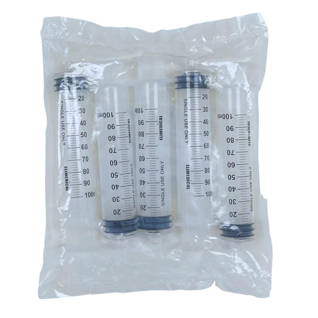 Elimedical Veterinary Syringe, Luer Lock 100cc 5pcs/Bag 100LT